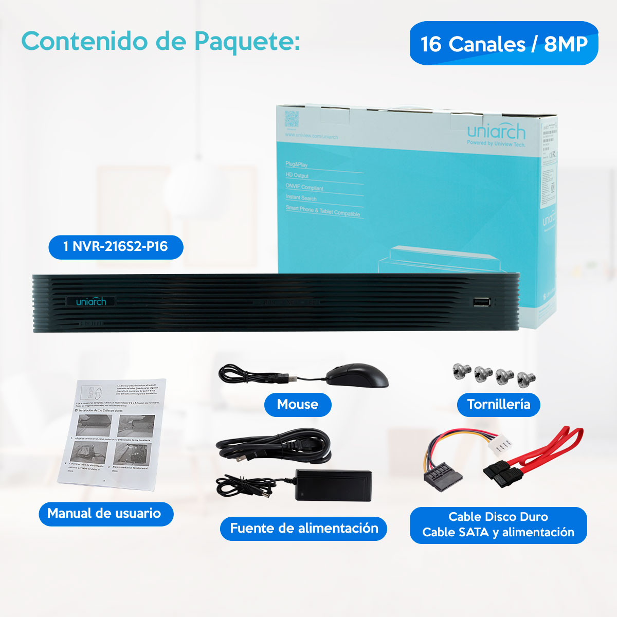 Nvr Poe 16 Canales Poe 8mp Hdmi Vga NVR-216S2-P16 Uniarch