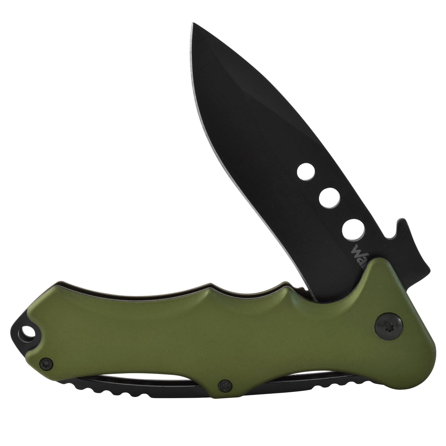 Navaja Wallis con mango de aluminio verde, hoja negra lisa, con clip