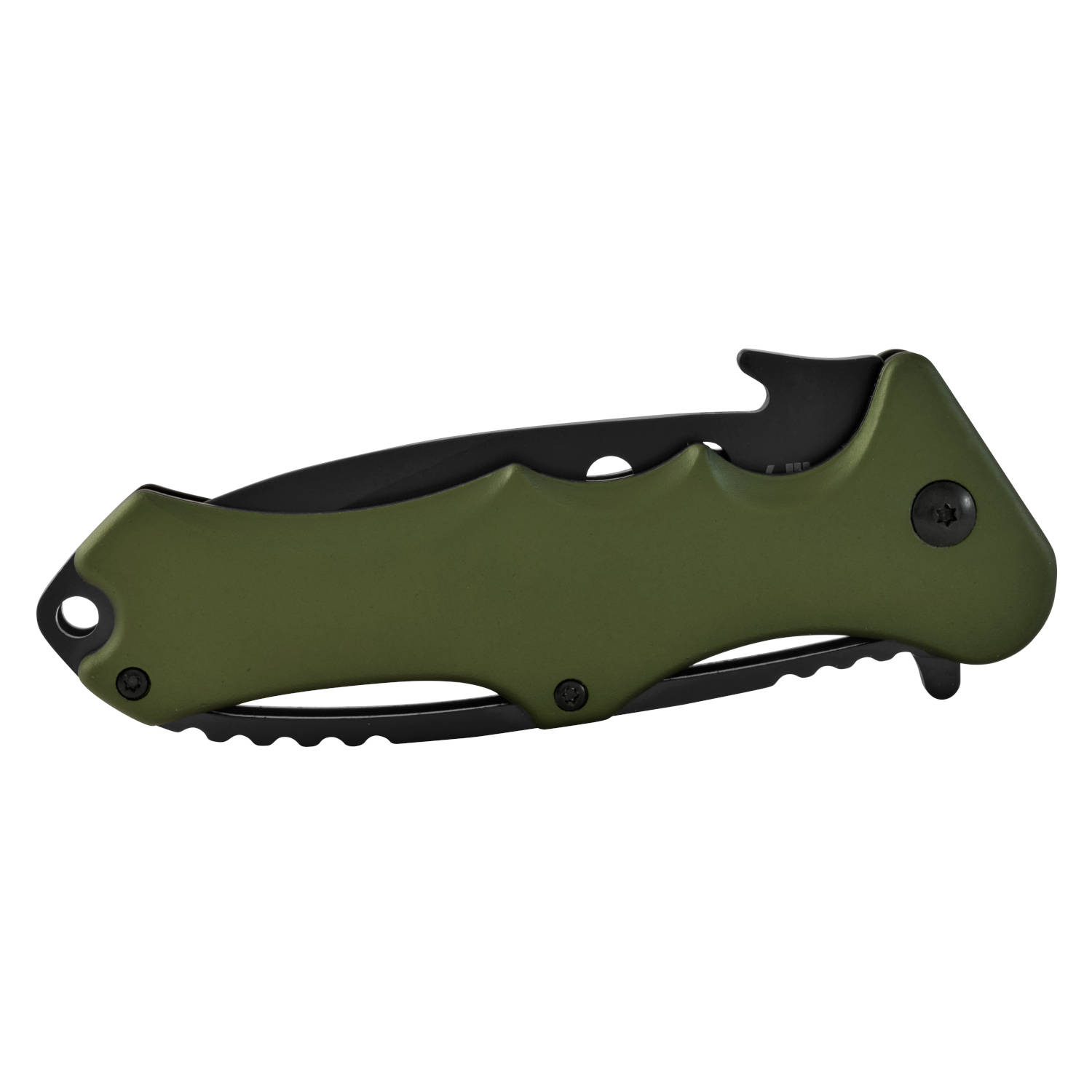 Navaja Wallis con mango de aluminio verde, hoja negra lisa, con clip