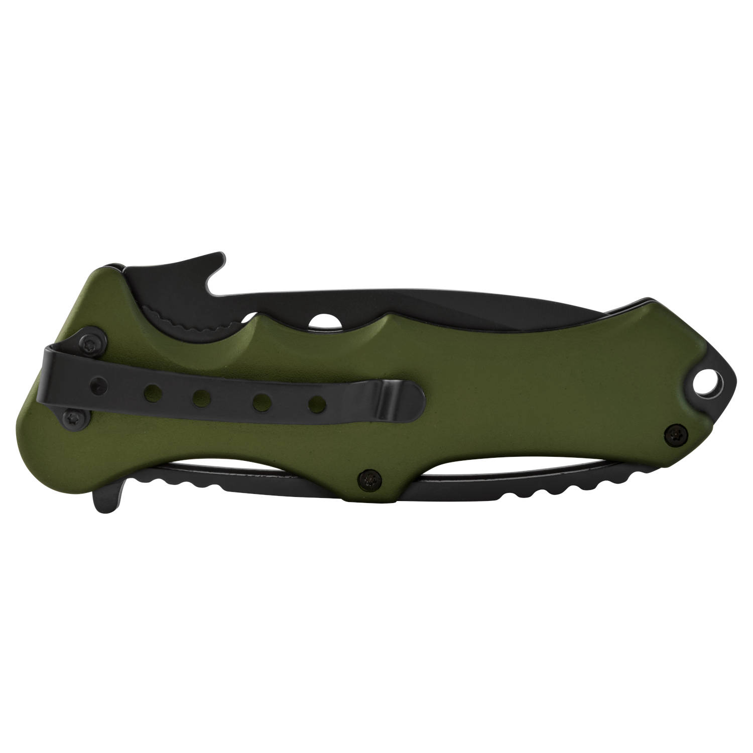 Navaja Wallis con mango de aluminio verde, hoja negra lisa, con clip