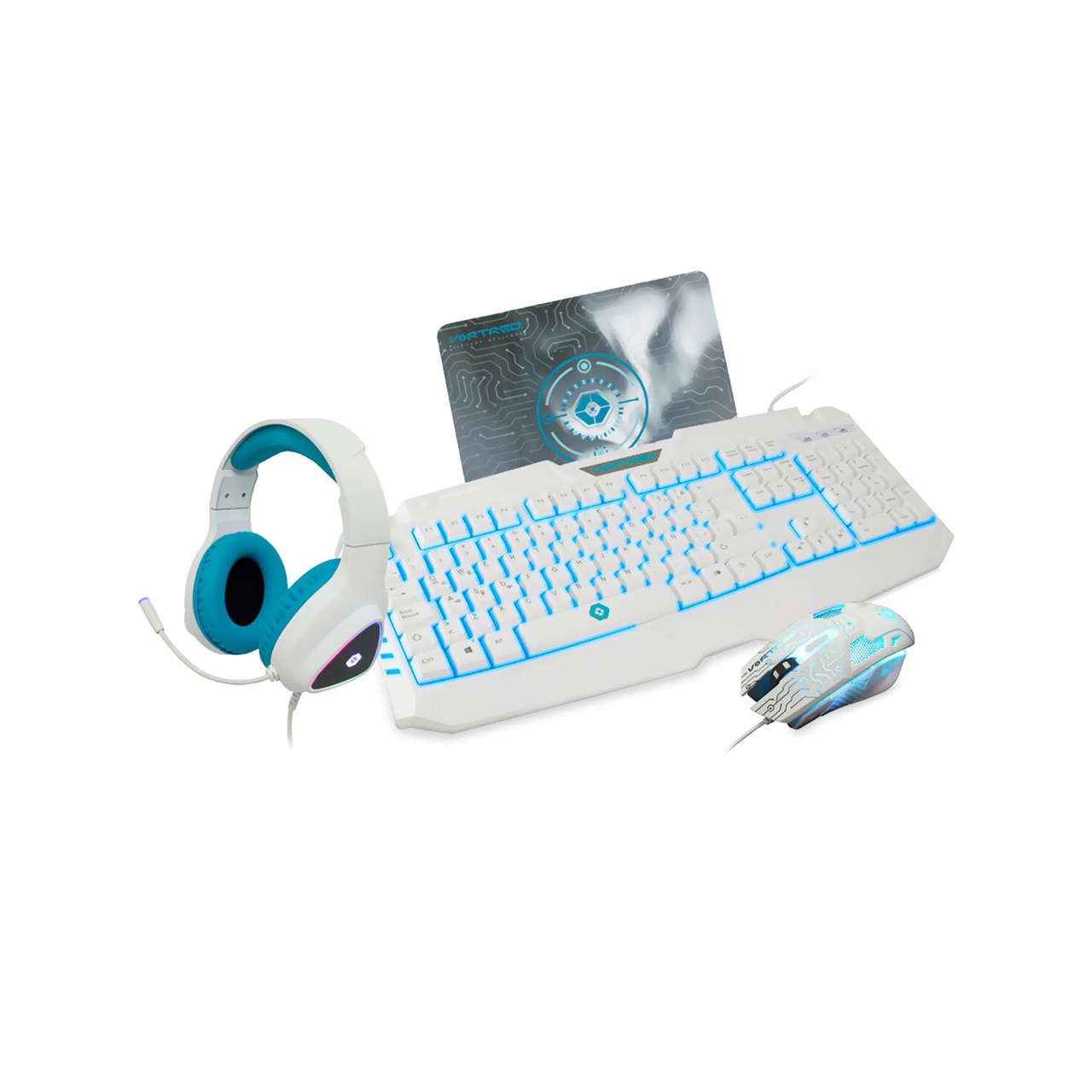 Kit Gaming 4 en 1 Color Blanco - Teclado - Mouse - Audifonos/HeadSet - MousePad