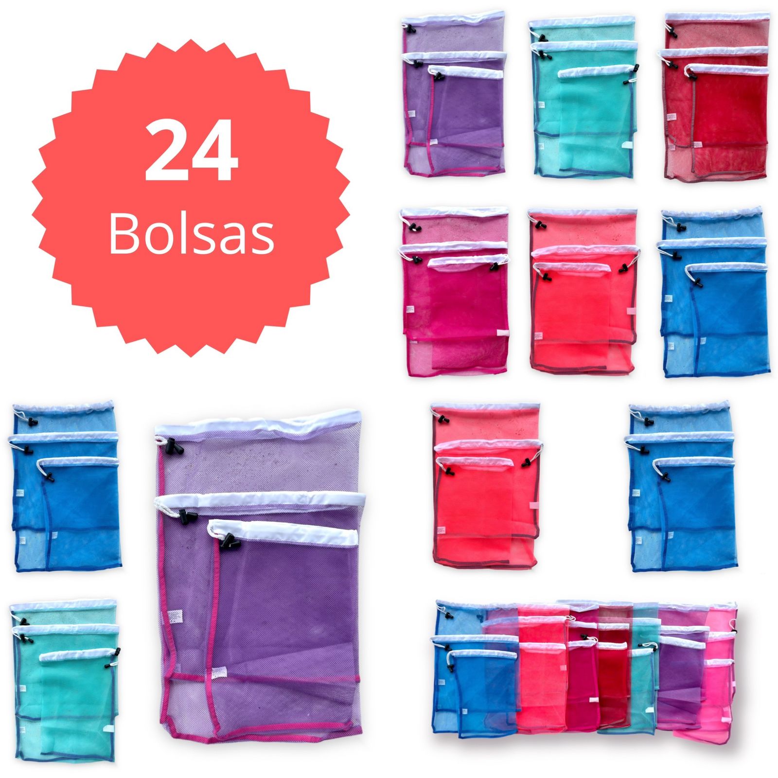 Costal Bolsa Para Super Frutas Verduras Multicolor 24 Piezas Lyndo