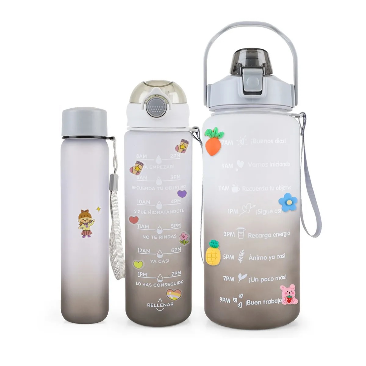 Botella De Agua Deportiva Alta Calidad 3pzs Pareja Familia Gris - A