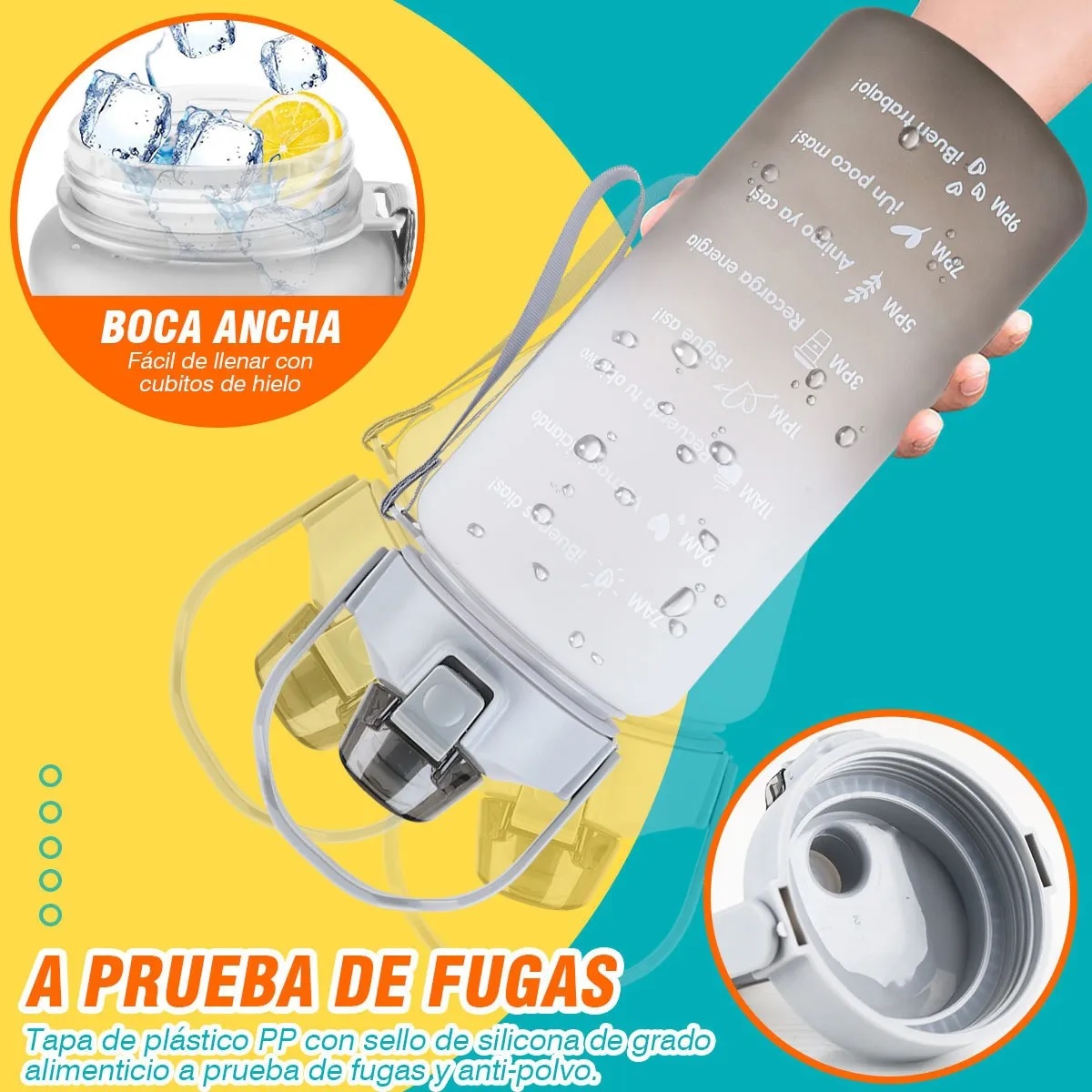 Botella De Agua Deportiva Alta Calidad 3pzs Pareja Familia Gris - A