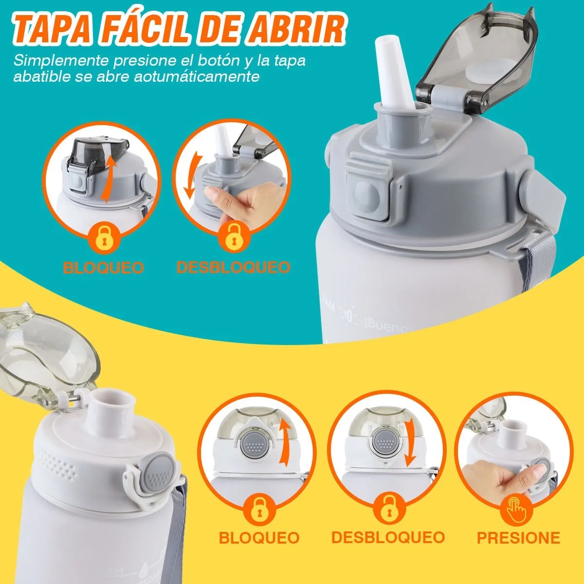 Botella De Agua Deportiva Alta Calidad 3pzs Pareja Familia Gris - A