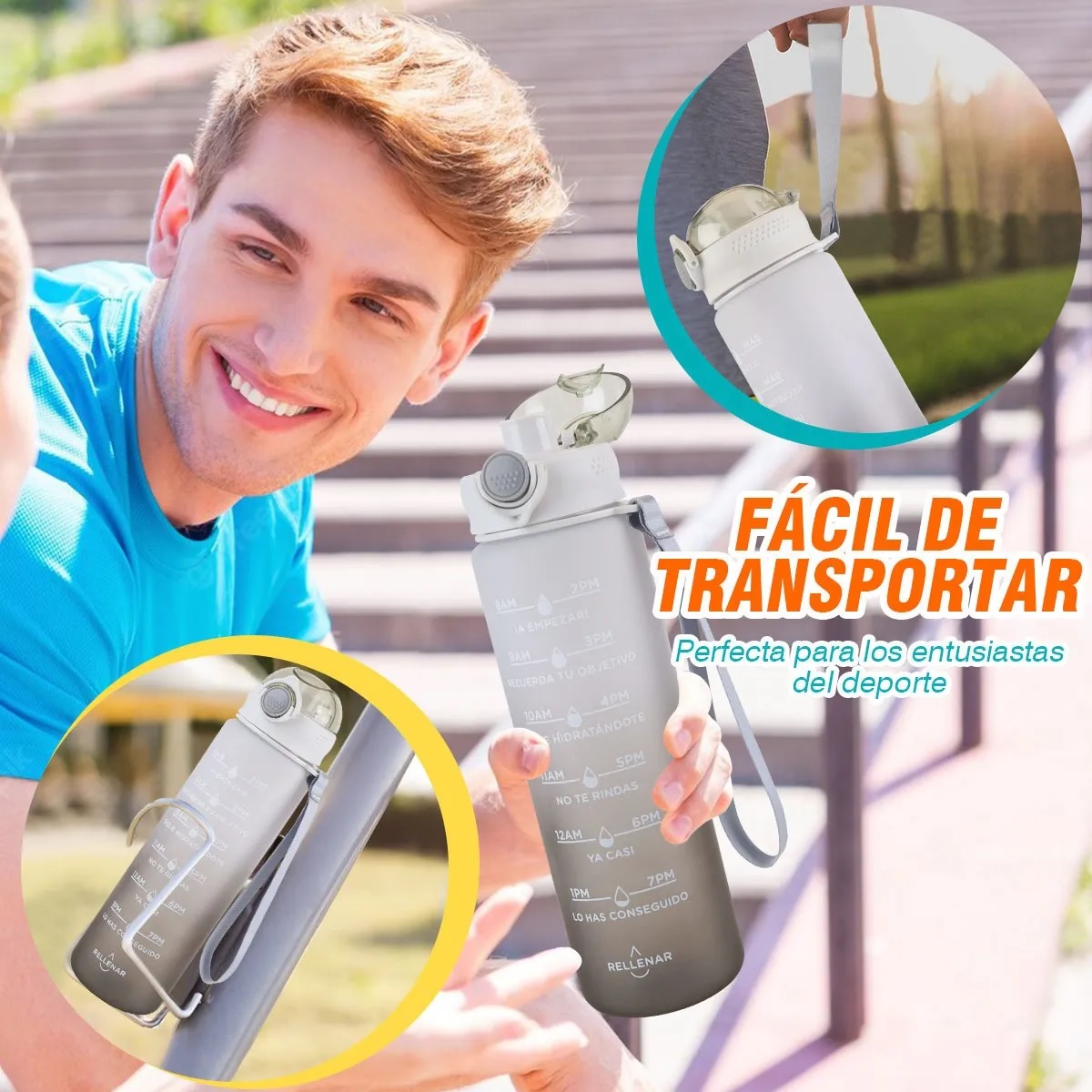 Botella De Agua Deportiva Alta Calidad 3pzs Pareja Familia Gris - A