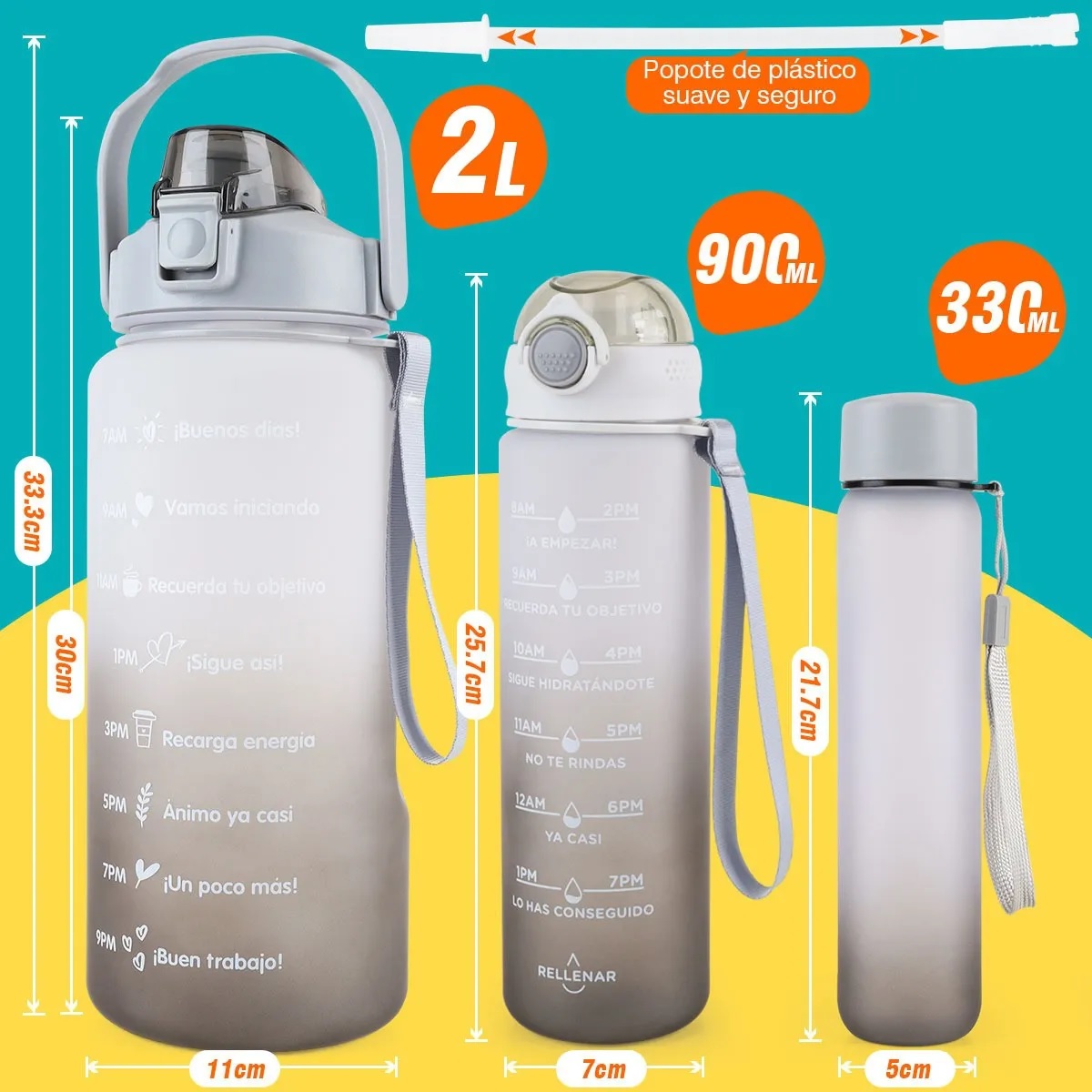 Botella De Agua Deportiva Alta Calidad 3pzs Pareja Familia Gris - A