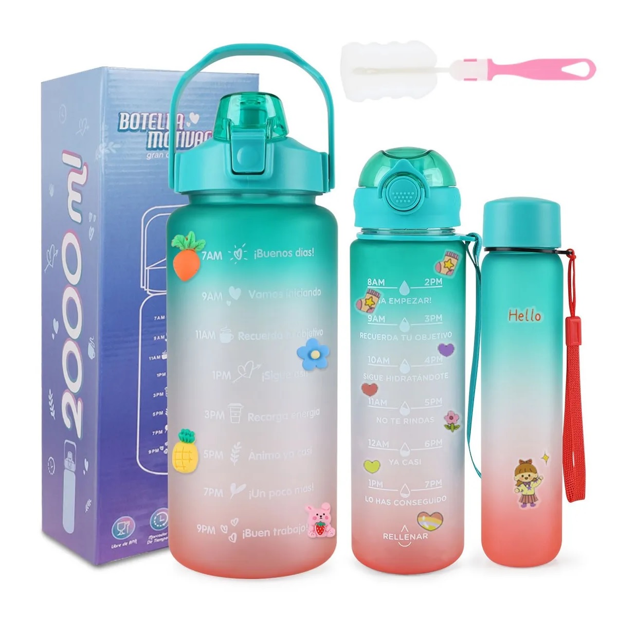 Botella De Agua Deportiva Alta Calidad 3pzs Pareja Familia Verde Obscuro - A