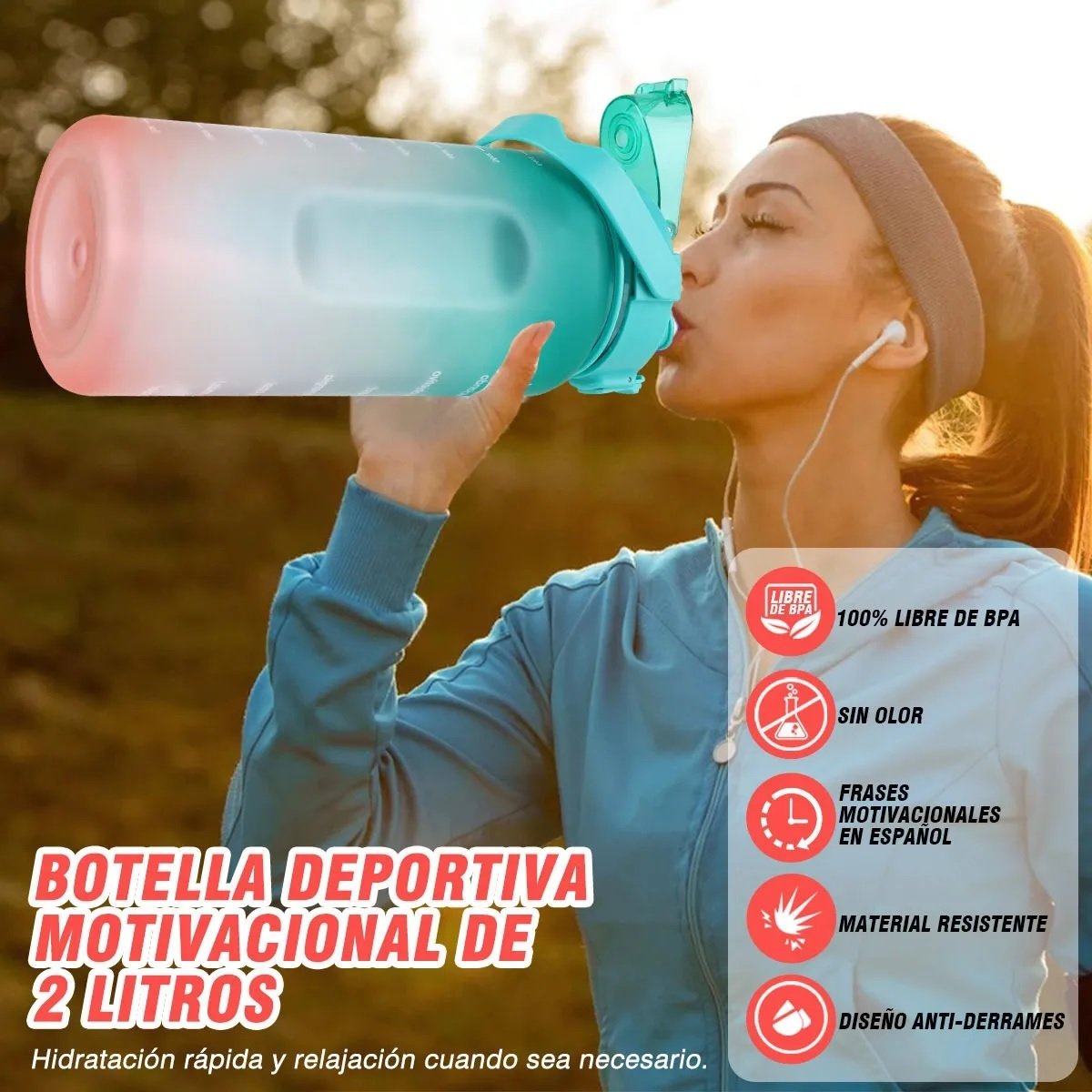 Set Termos Botella Agua Motivacional Deportivo Fitness 4 Pza