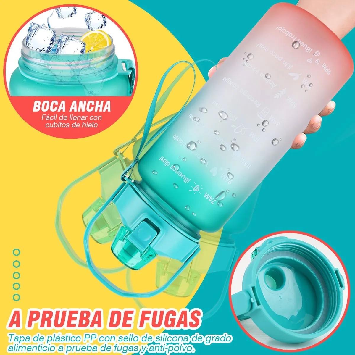 Botella De Agua Deportiva Alta Calidad 3pzs Pareja Familia Verde Obscuro - A