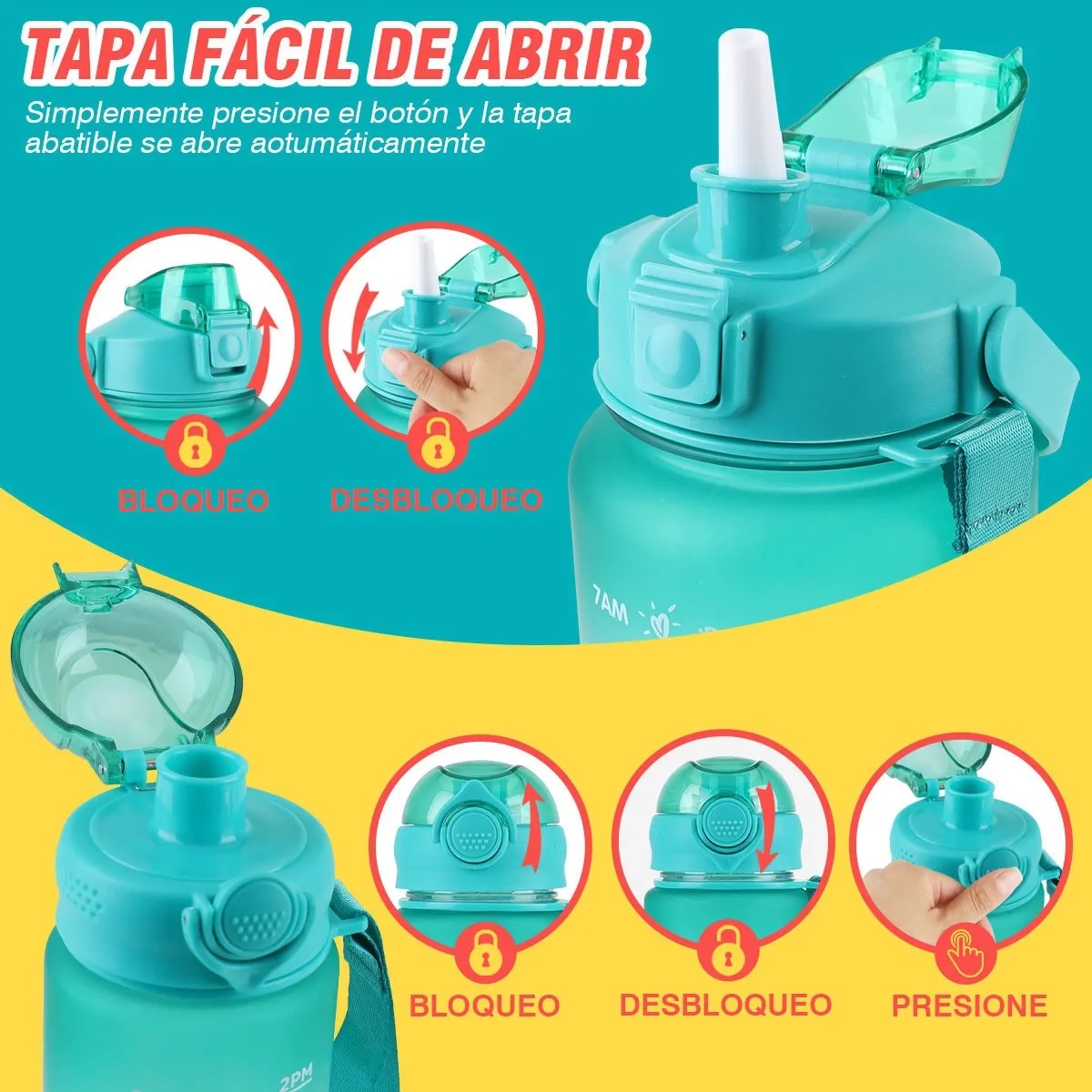 Botella De Agua Deportiva Alta Calidad 3pzs Pareja Familia Verde Obscuro - A