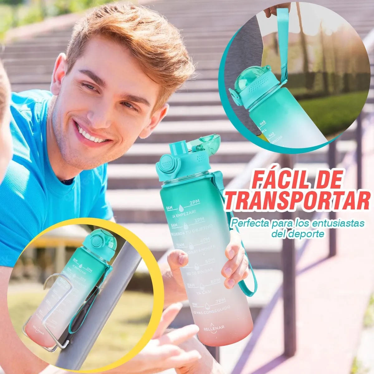 Set Termos Botella Agua Motivacional Deportivo Fitness 4 Pza