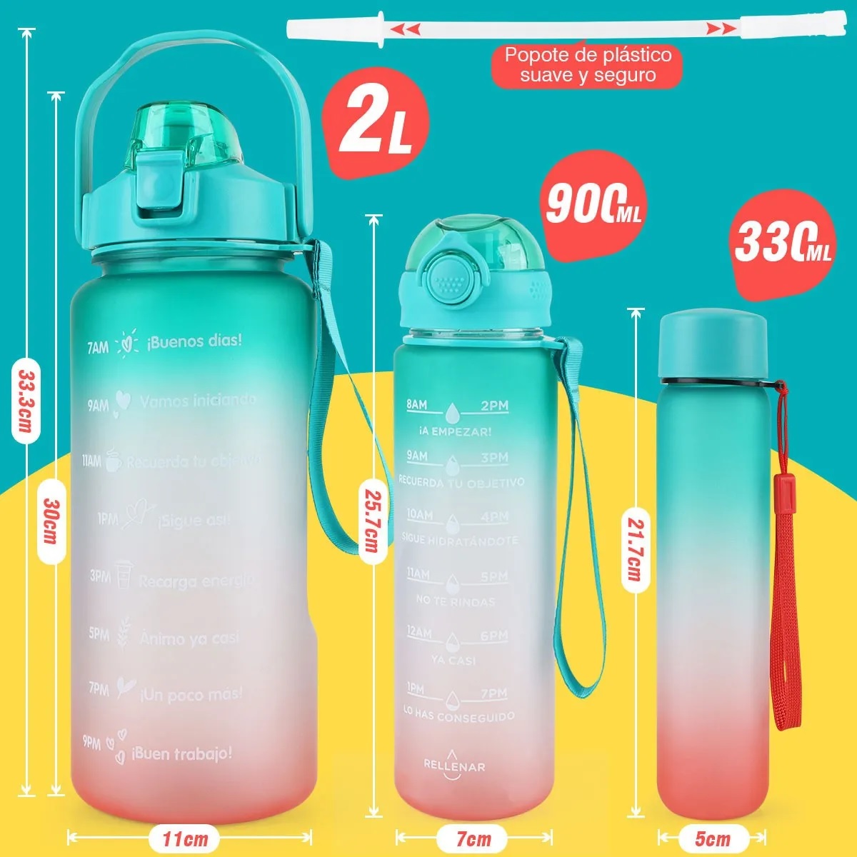 Botella De Agua Deportiva Alta Calidad 3pzs Pareja Familia Verde Obscuro - A