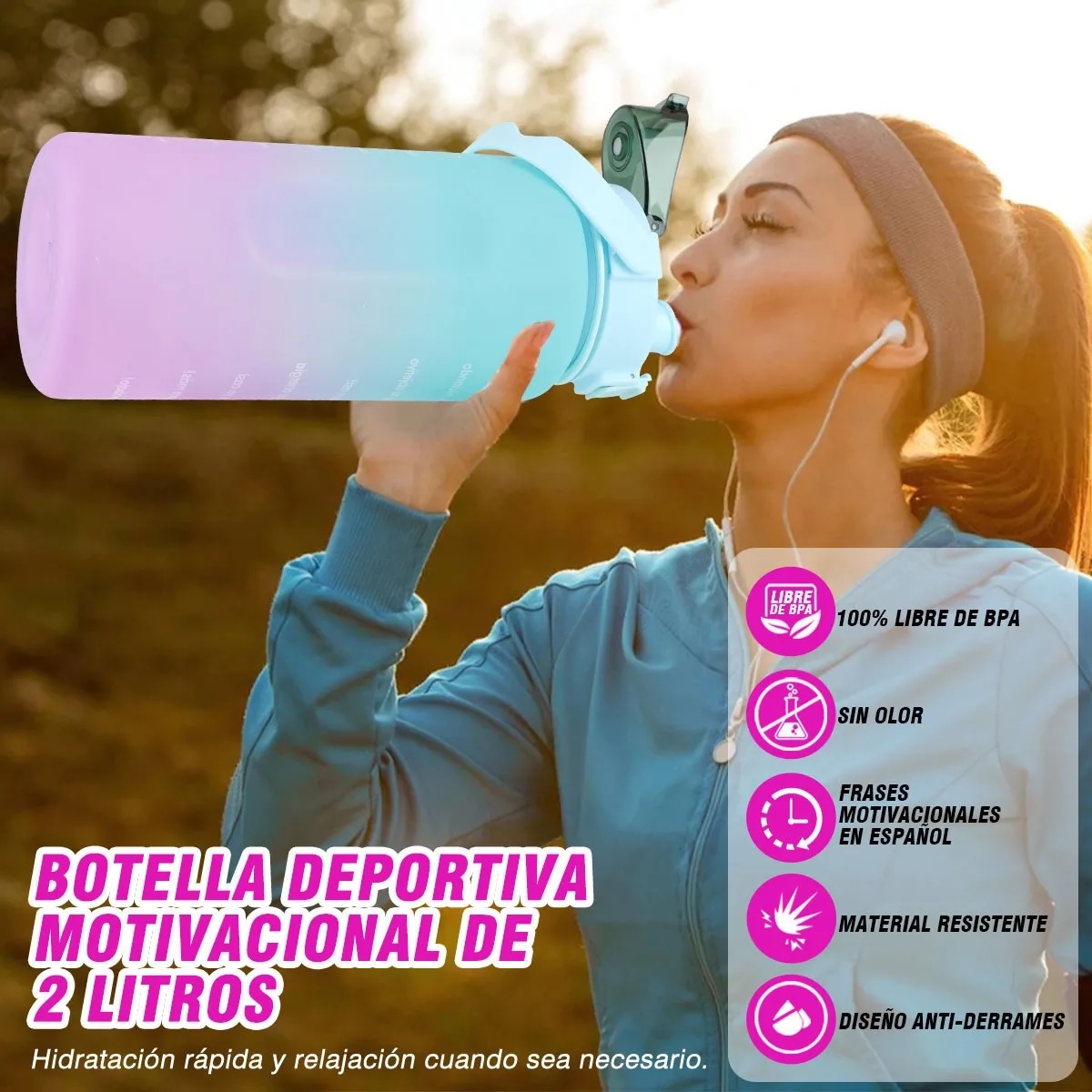 Botella de Agua Deportiva 2l con Frases