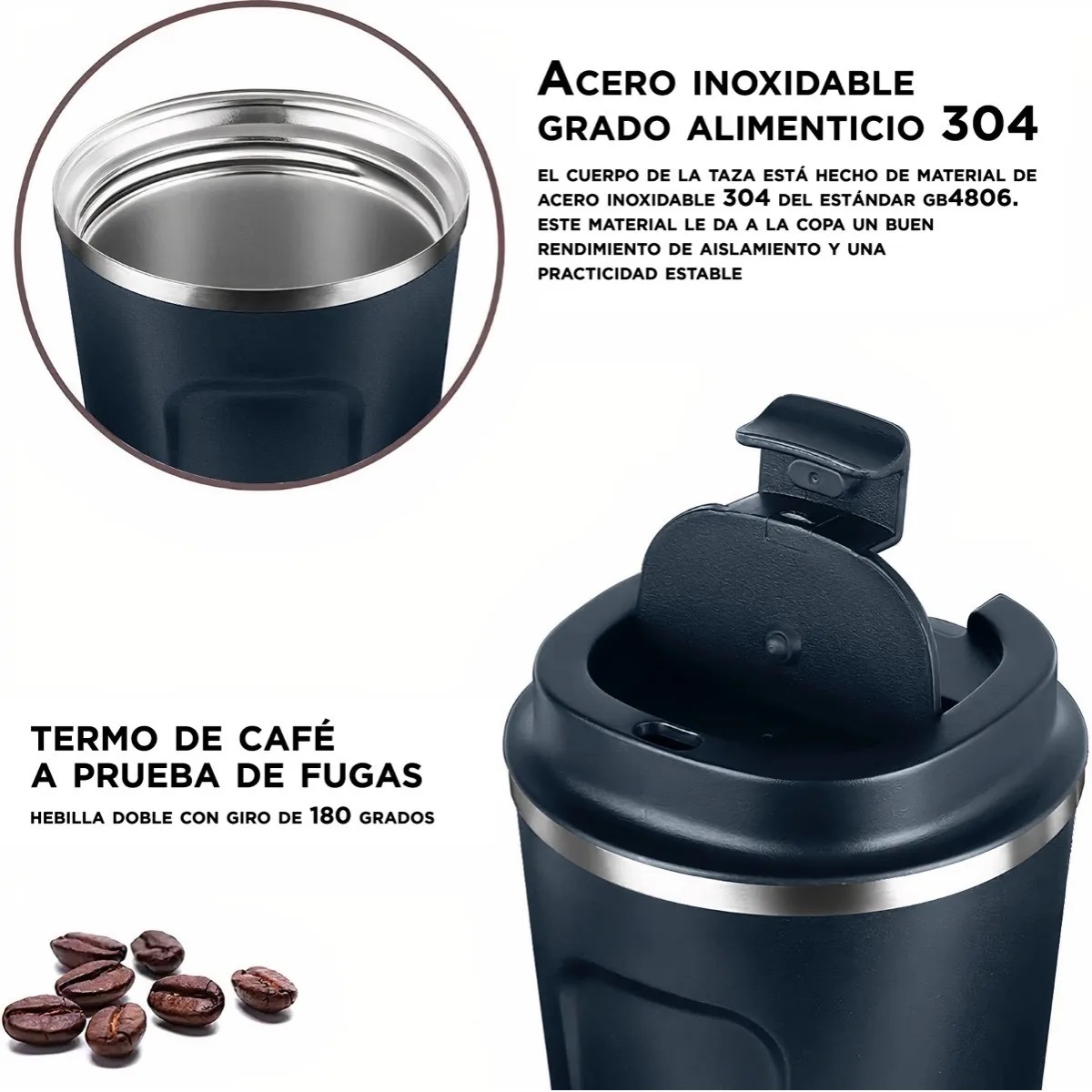 Termo Para Café Con Tapa De Acero Inoxidable - Onda Shop Azul Marino
