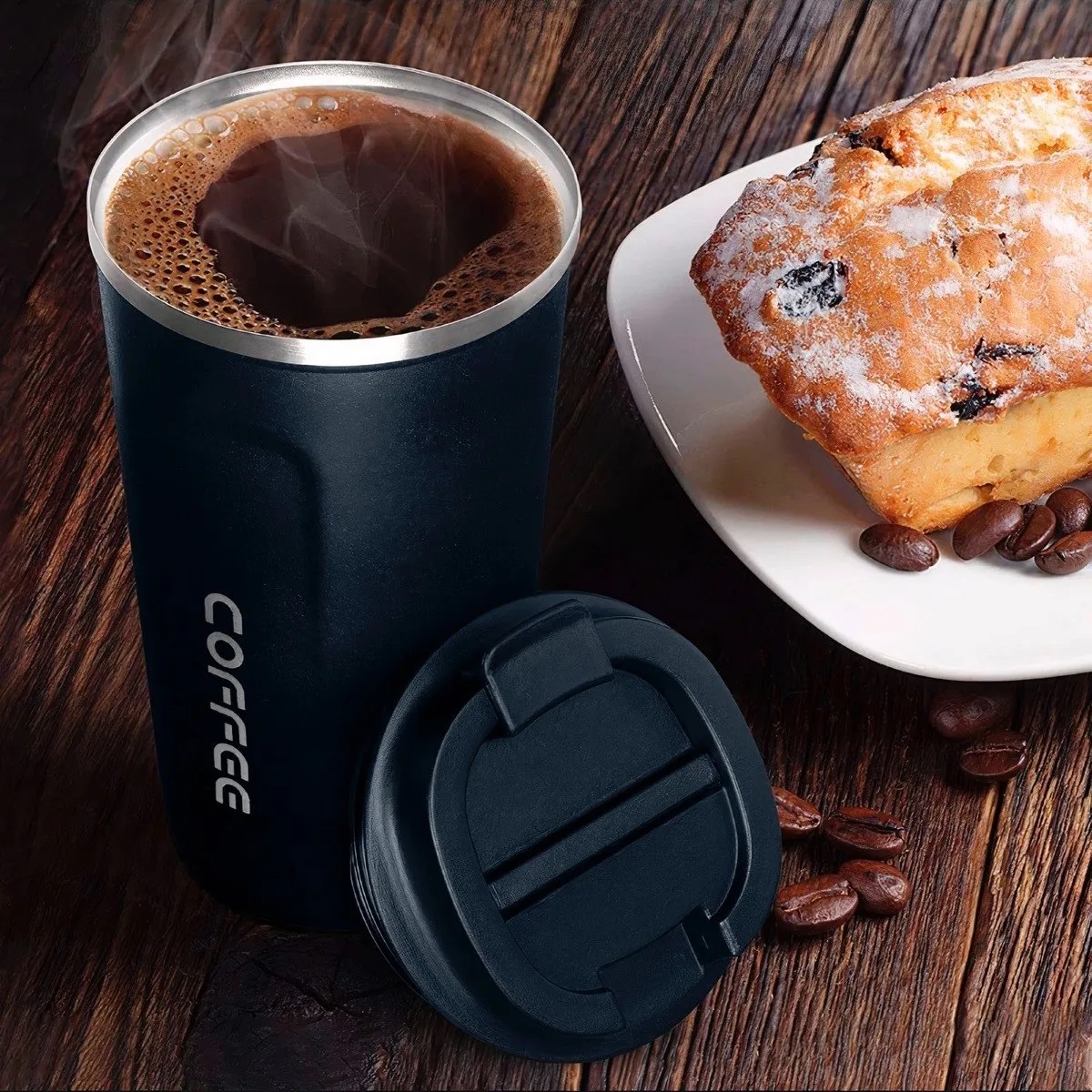 Termo Para Café Con Tapa De Acero Inoxidable - Onda Shop Azul Marino