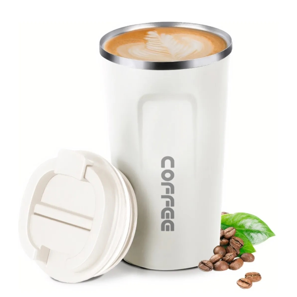 Termo Para Café Con Tapa De Acero Inoxidable - Blanco