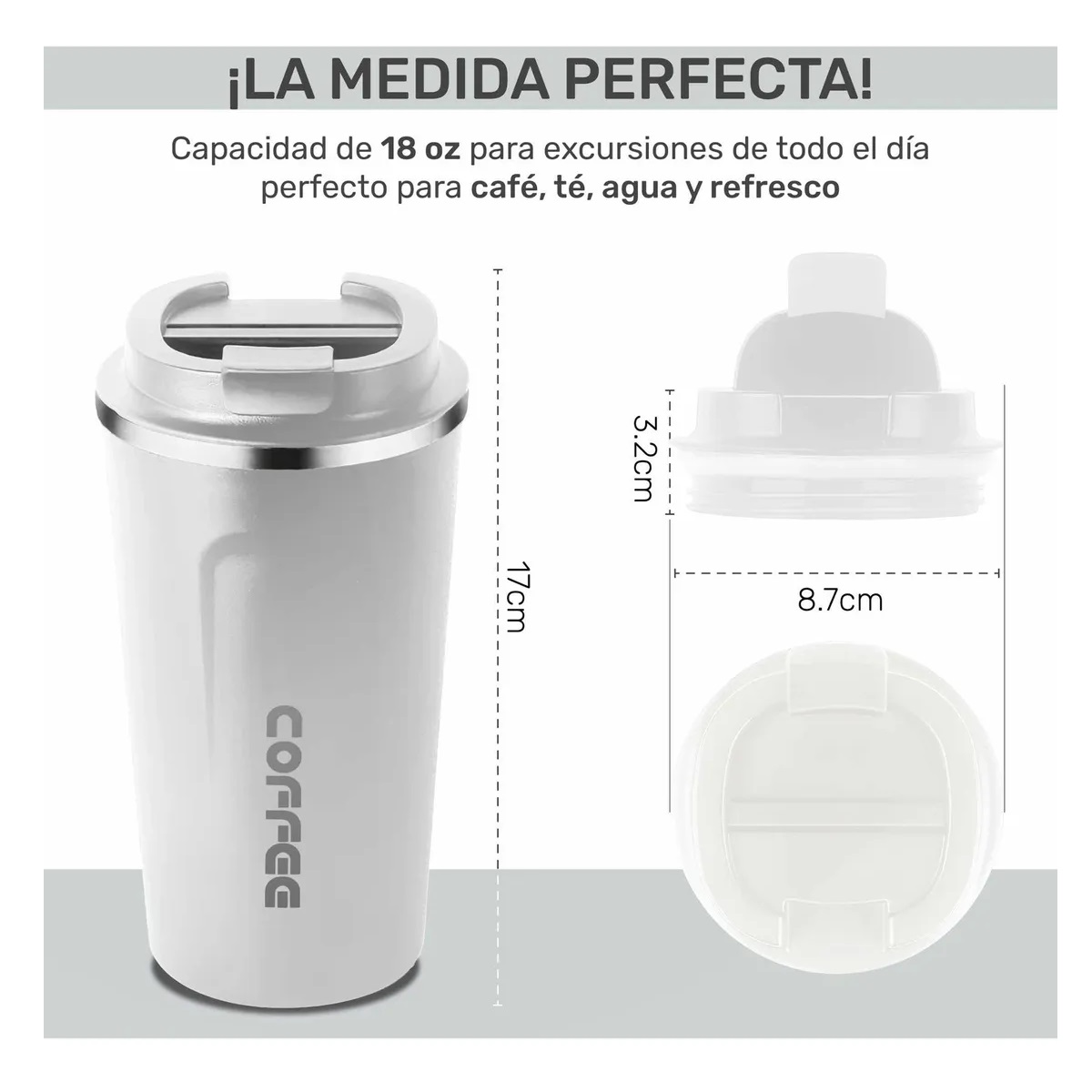 Termo Para Café Con Tapa De Acero Inoxidable - Blanco