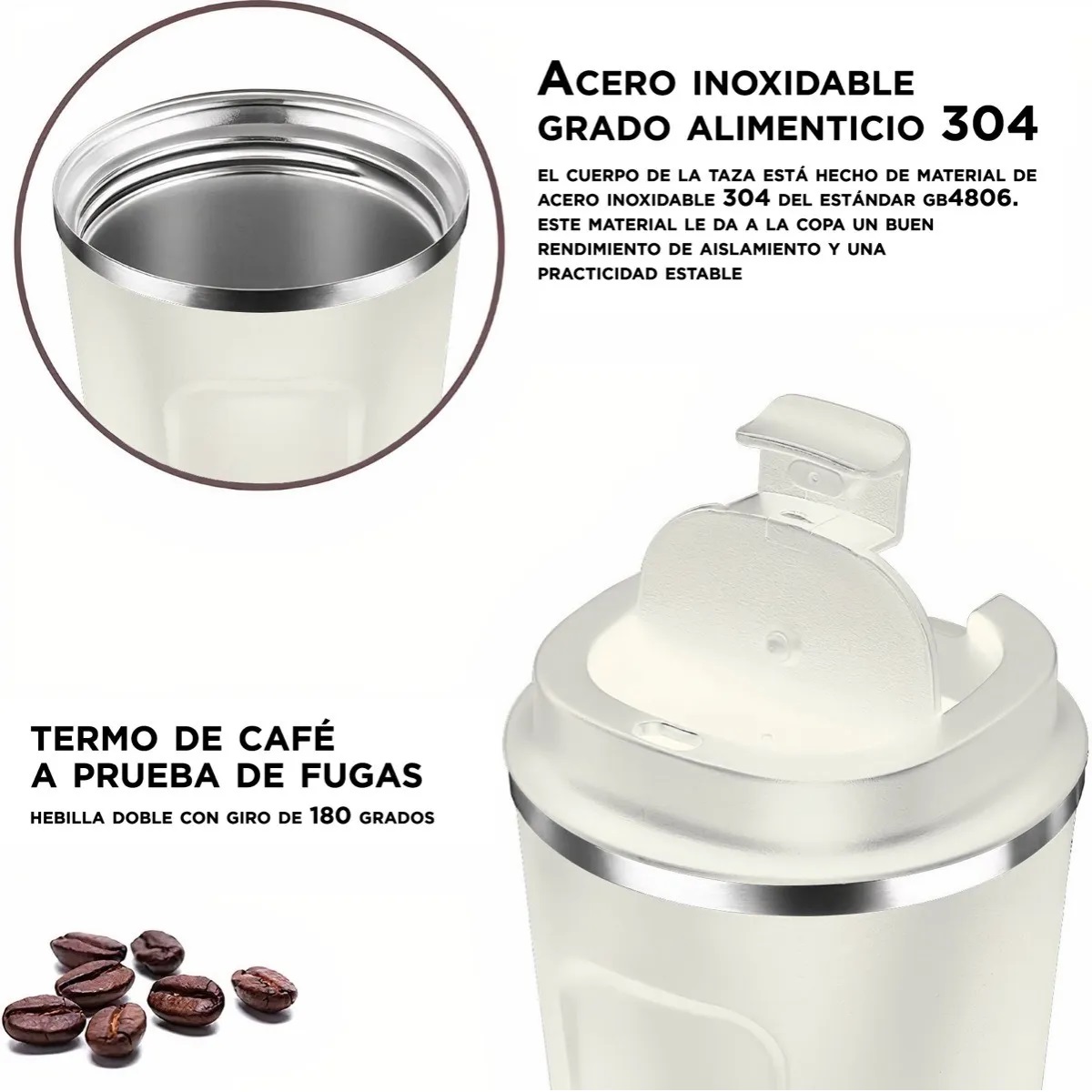 Termo Para Café Con Tapa De Acero Inoxidable - Blanco