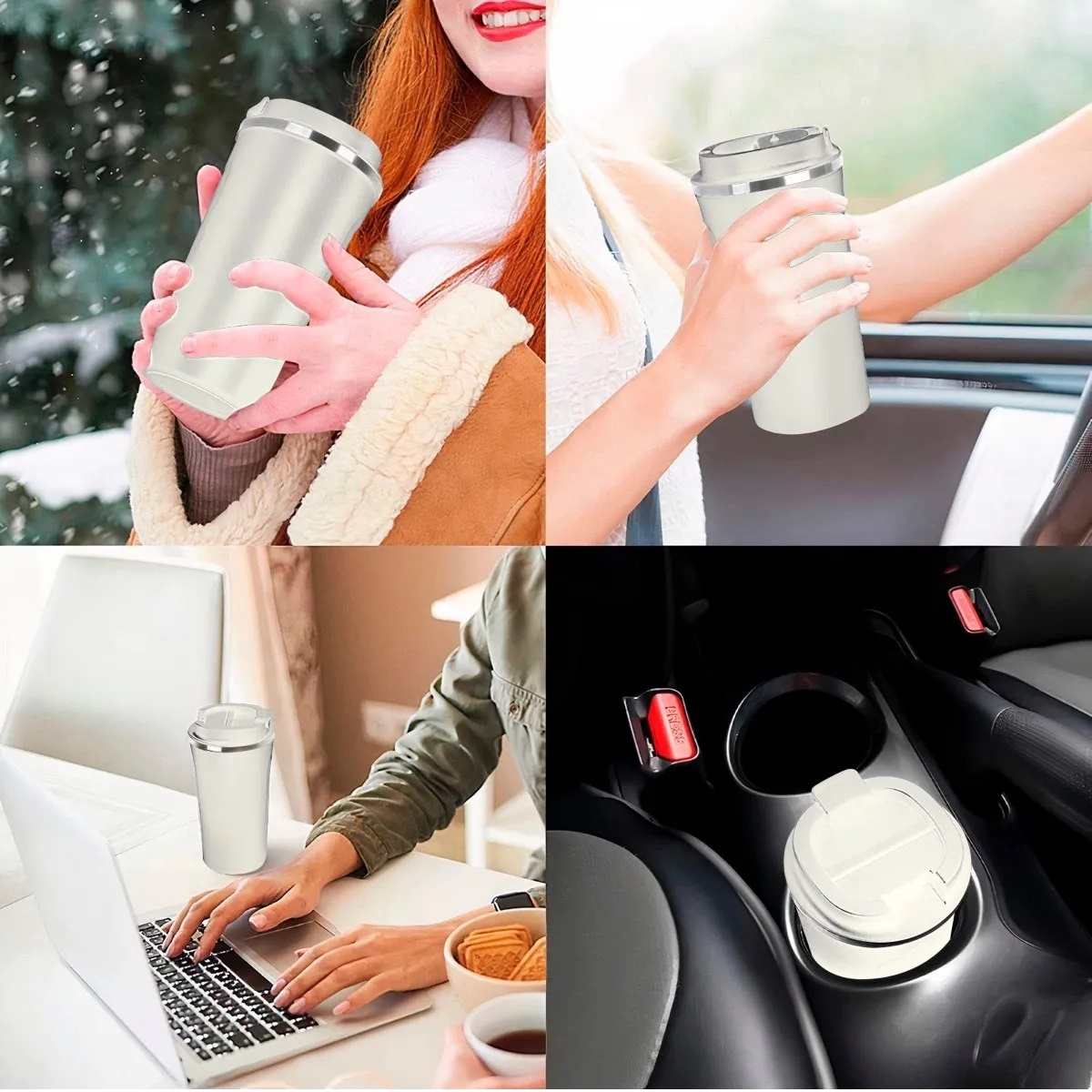 Termo Para Café Con Tapa De Acero Inoxidable - Blanco