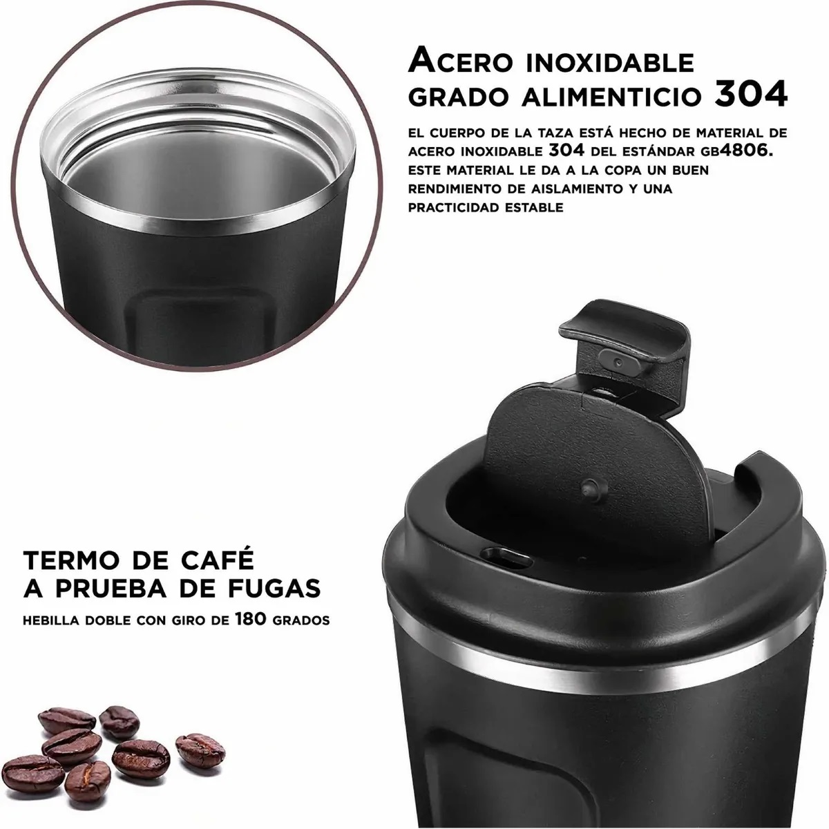 Termo Para Café Con Tapa De Acero Inoxidable - Negro