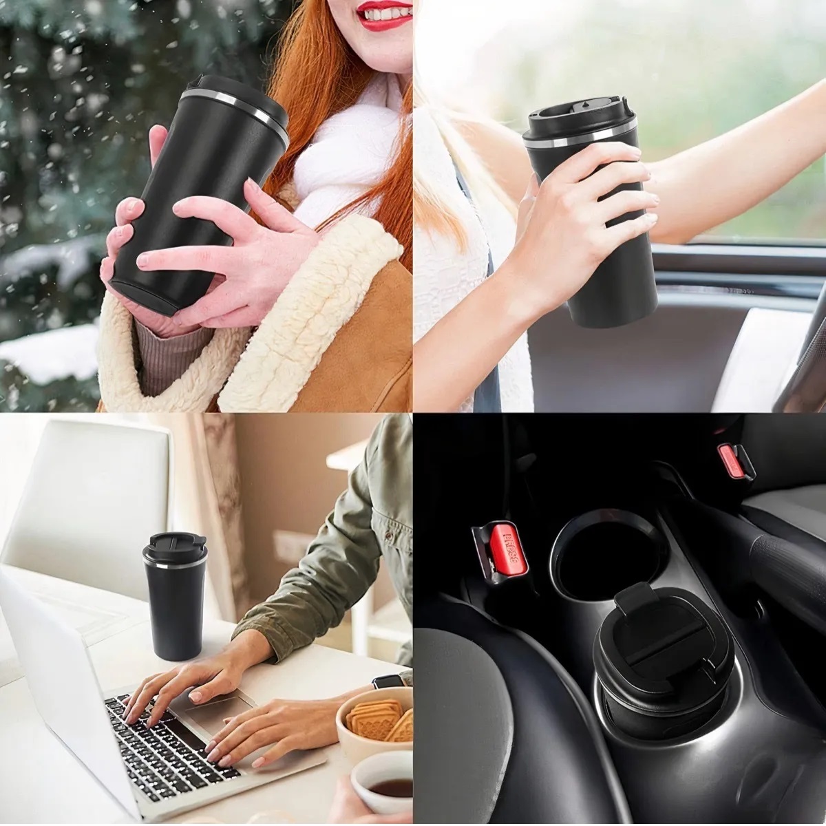 Termo Para Café Con Tapa De Acero Inoxidable - Negro