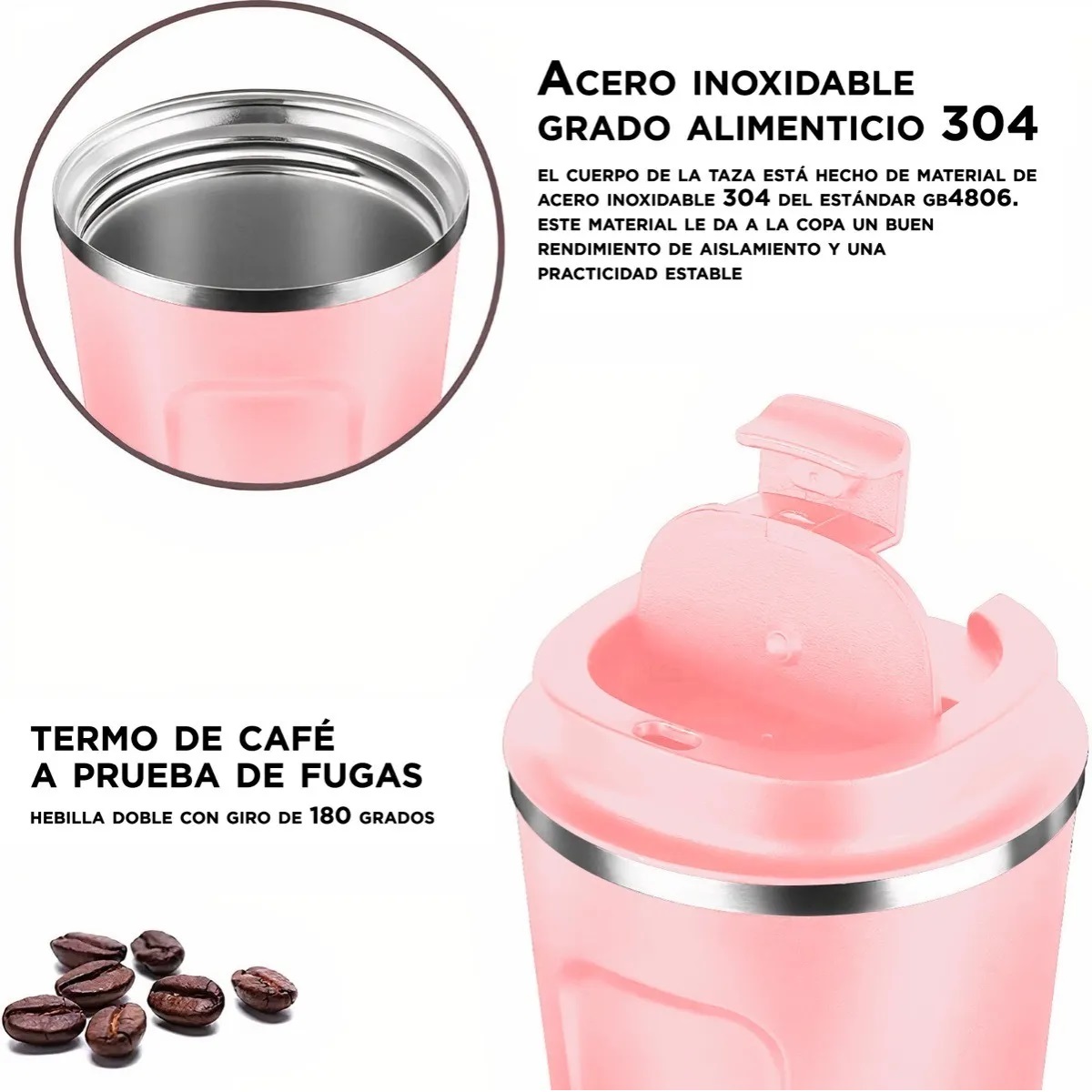 Termo Para Café Con Tapa De Acero Inoxidable - Rosa