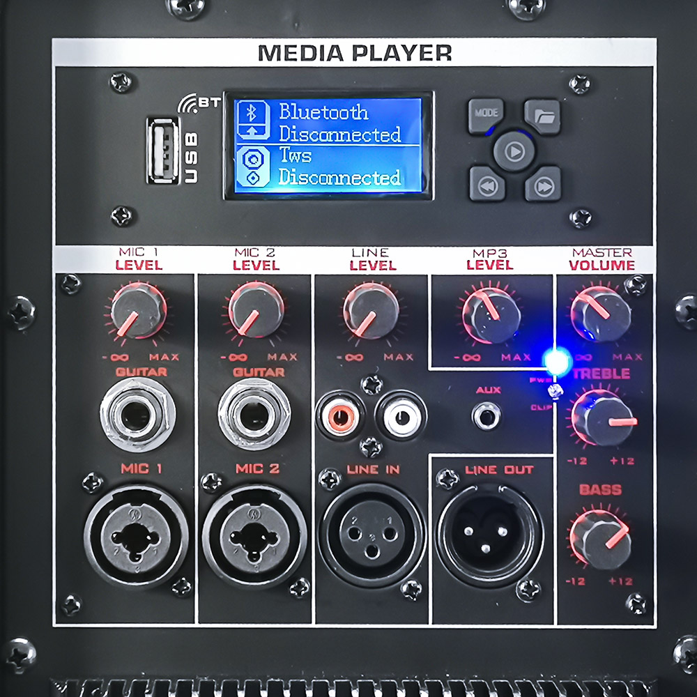 Bafle Profesional de 15 Pulgadas con 18000 Watts de Potencia Musical Bluetooth Radio FM Lector USB y SD Salida para Conectar Bafle Entrada de Microfono y Guitarra / Master / MA-SYSTEM