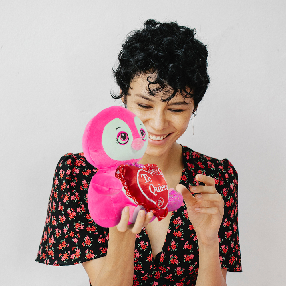Pingüino De Peluche Kawaii Con Corazón San Valentín 2 Piezas