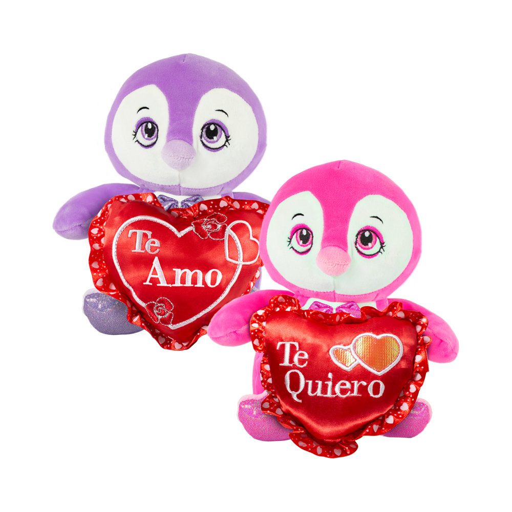Pingüino De Peluche Kawaii Con Corazón San Valentín 2 Piezas