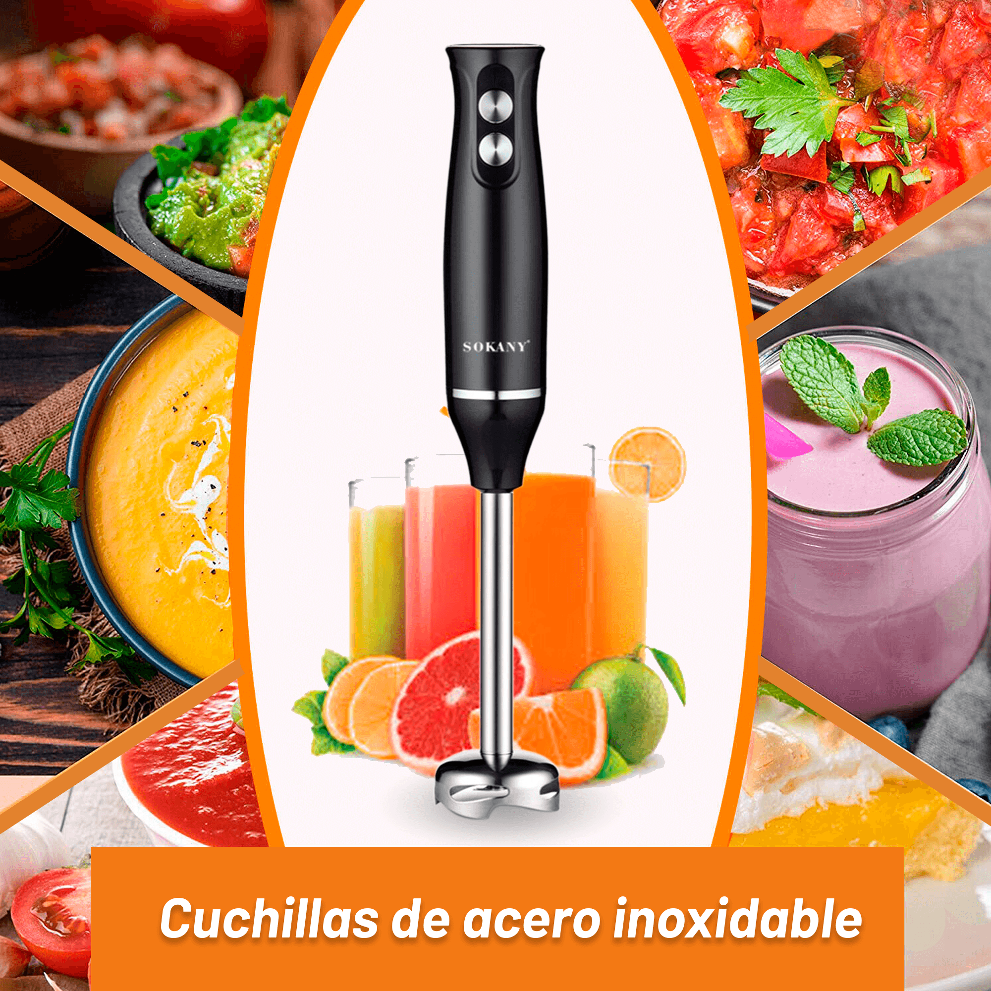 Turbo Batidora De Mano 4 en 1 Archy Licuadora Portátil De Inmersión 2 Velocidades Multiusos 500w Cuchillas de Acero Inoxidable (11242)