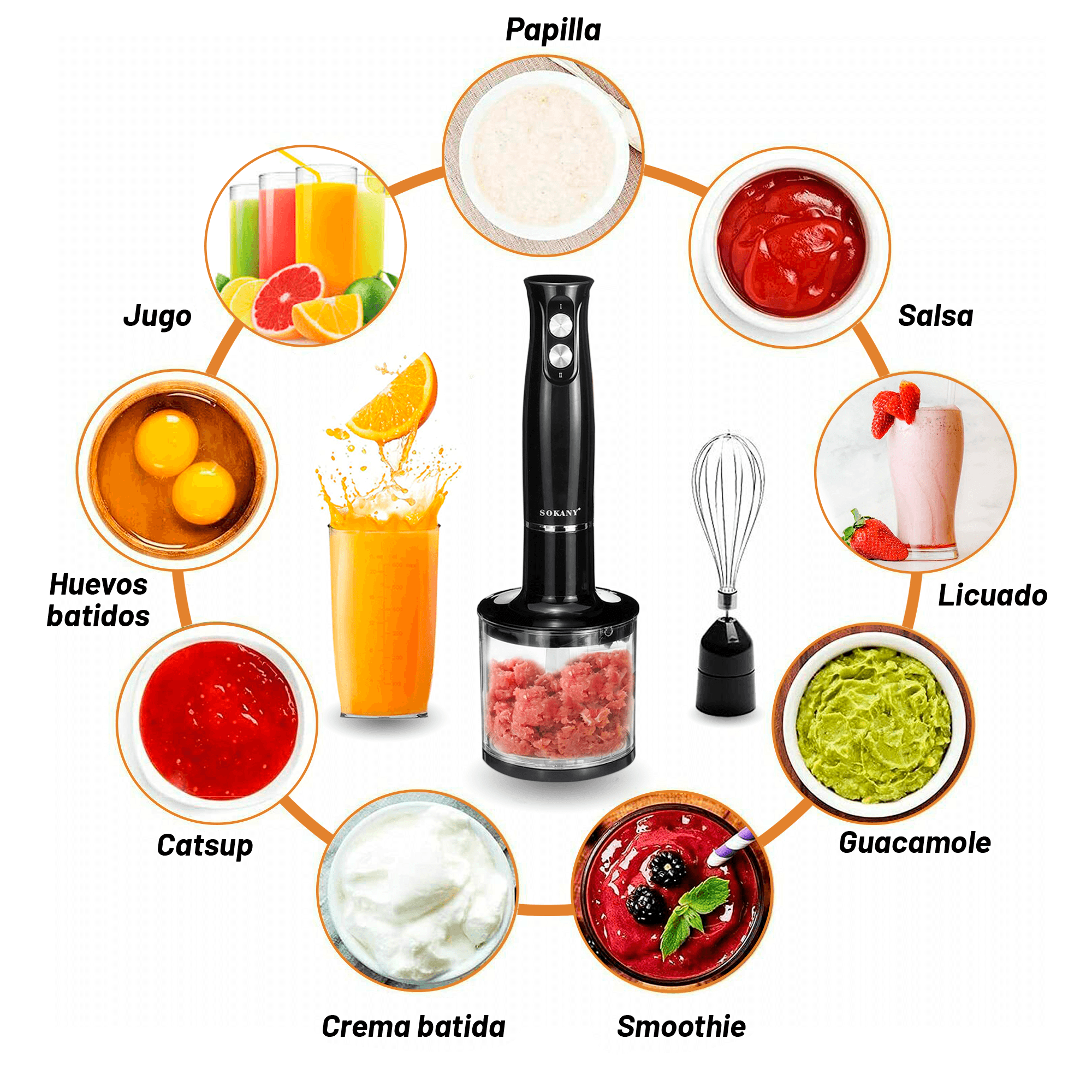 Turbo Batidora De Mano 4 en 1 Archy Licuadora Portátil De Inmersión 2 Velocidades Multiusos 500w Cuchillas de Acero Inoxidable (11242)