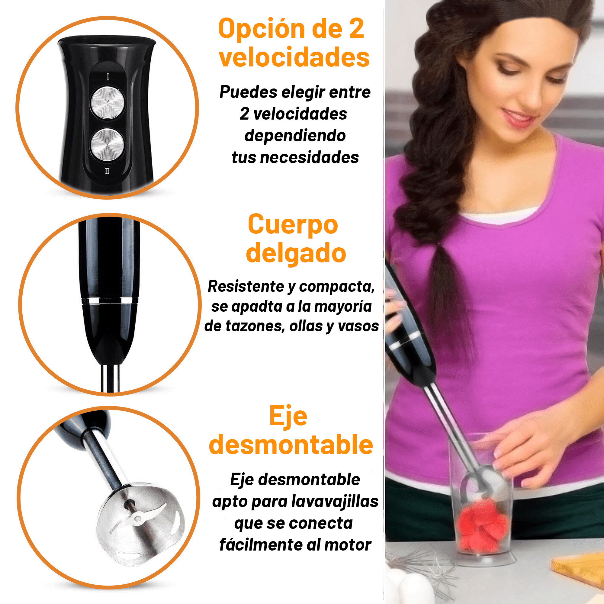 Turbo Batidora De Mano 4 en 1 Archy Licuadora Portátil De Inmersión 2 Velocidades Multiusos 500w Cuchillas de Acero Inoxidable (11242)