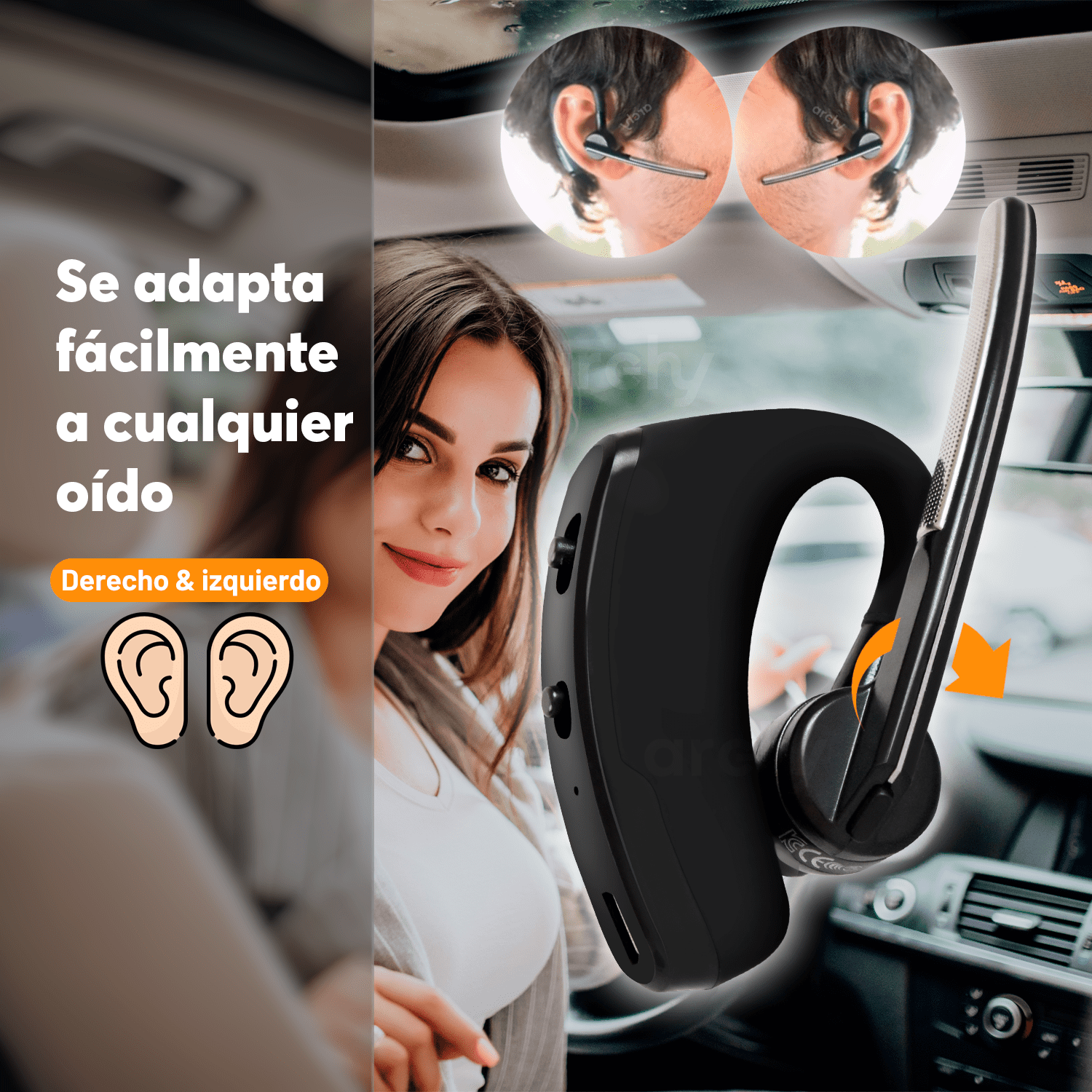  Audífono Manos Libres Archy Auricular Ejecutivo Bluetooth 4.0 Inalámbrico con Cancelación de Ruido (LY292).