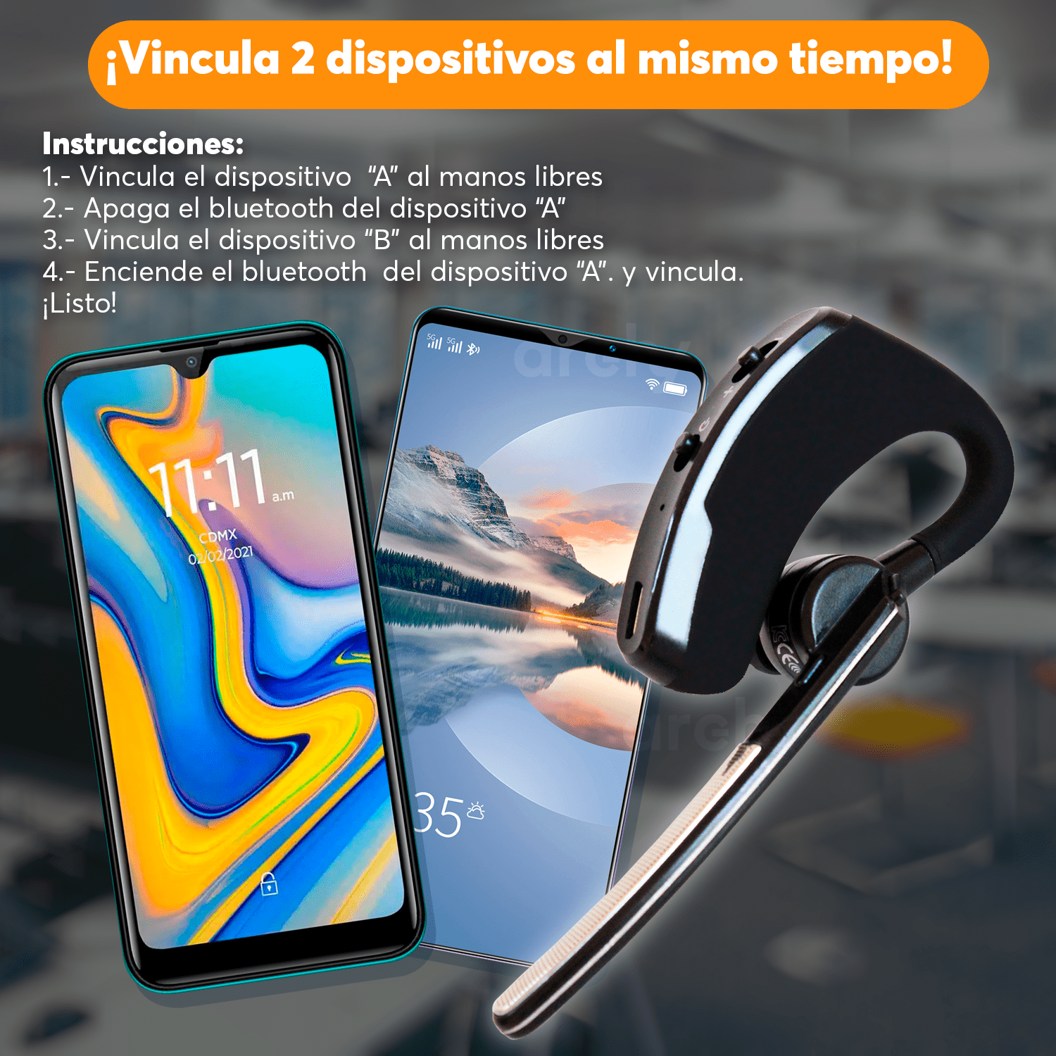  Audífono Manos Libres Archy Auricular Ejecutivo Bluetooth 4.0 Inalámbrico con Cancelación de Ruido (LY292).