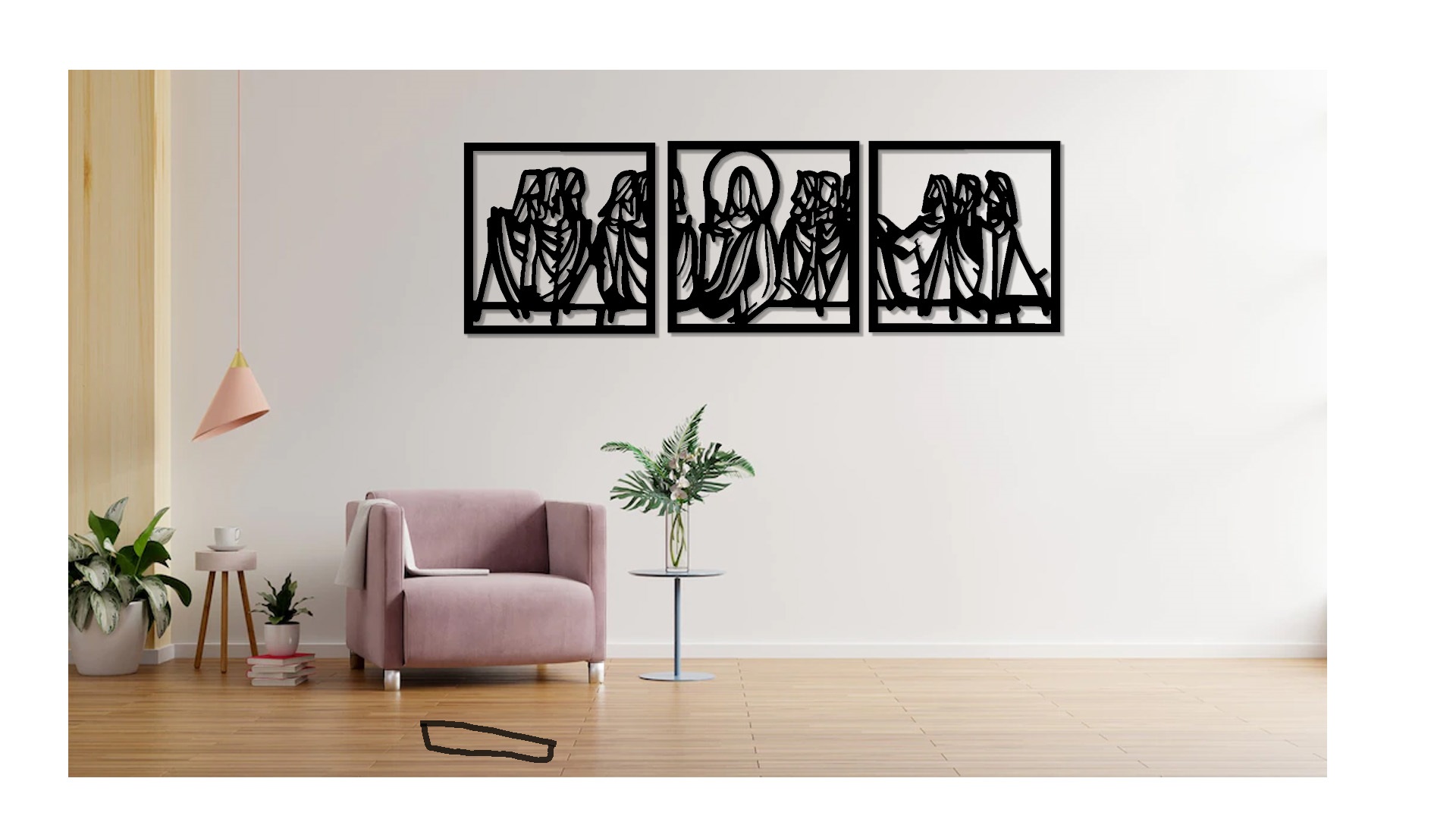 Decoración Ultima cena Negro Mate 30 cm x 90 cm