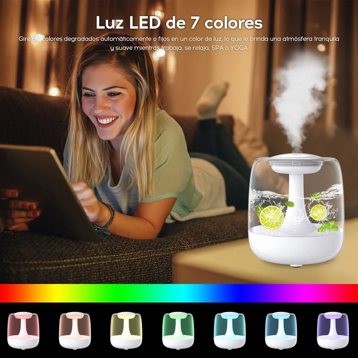 Mini humidificador, humidificador portátil con luces de 7 colores