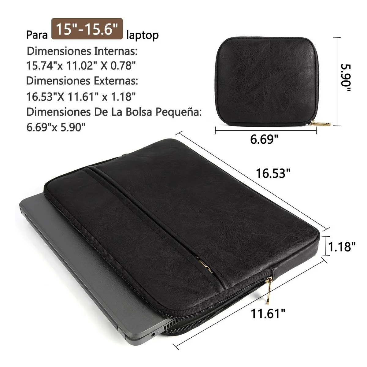  Funda Impermeable  Para Laptop De Cuero 13.3-14 Pulgadas Negro