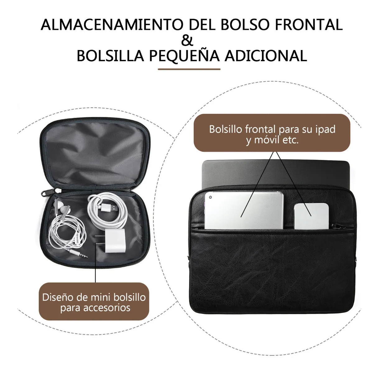  Funda Impermeable  Para Laptop De Cuero 13.3-14 Pulgadas Negro
