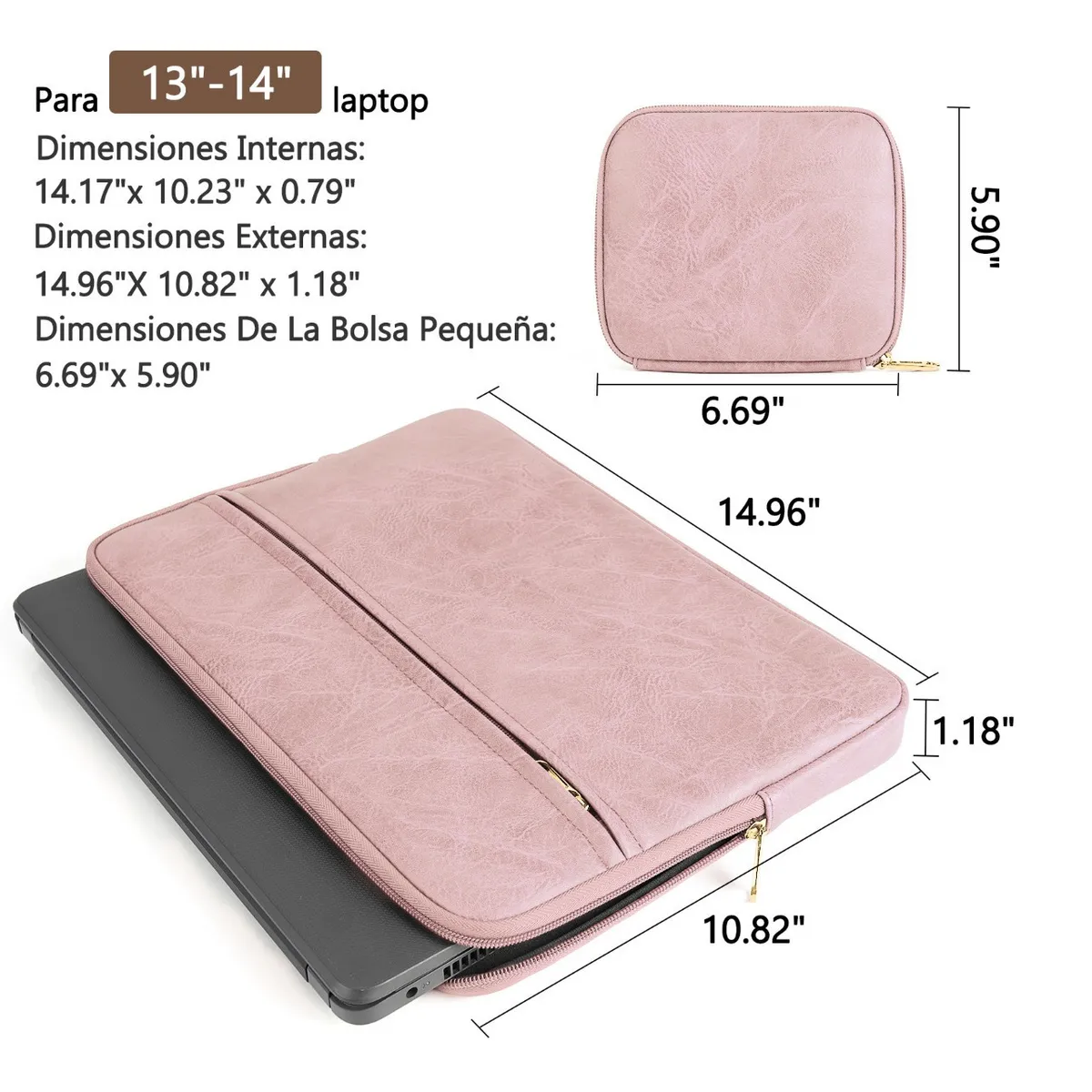  Funda Impermeable  Para Laptop De Cuero 13.3-14 Pulgadas Pink