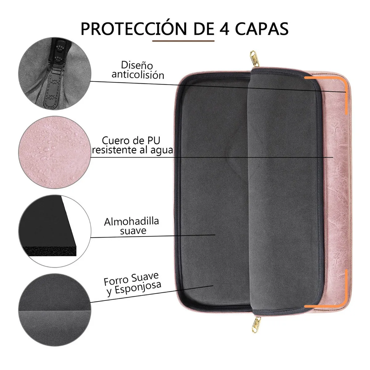  Funda Impermeable  Para Laptop De Cuero 13.3-14 Pulgadas Pink
