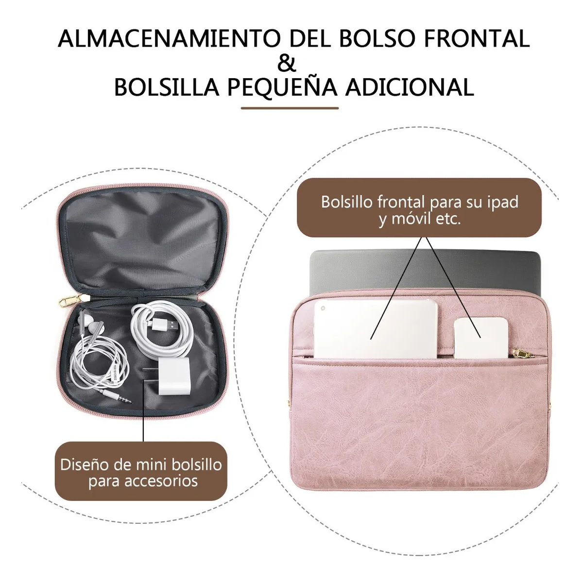  Funda Impermeable  Para Laptop De Cuero 13.3-14 Pulgadas Pink
