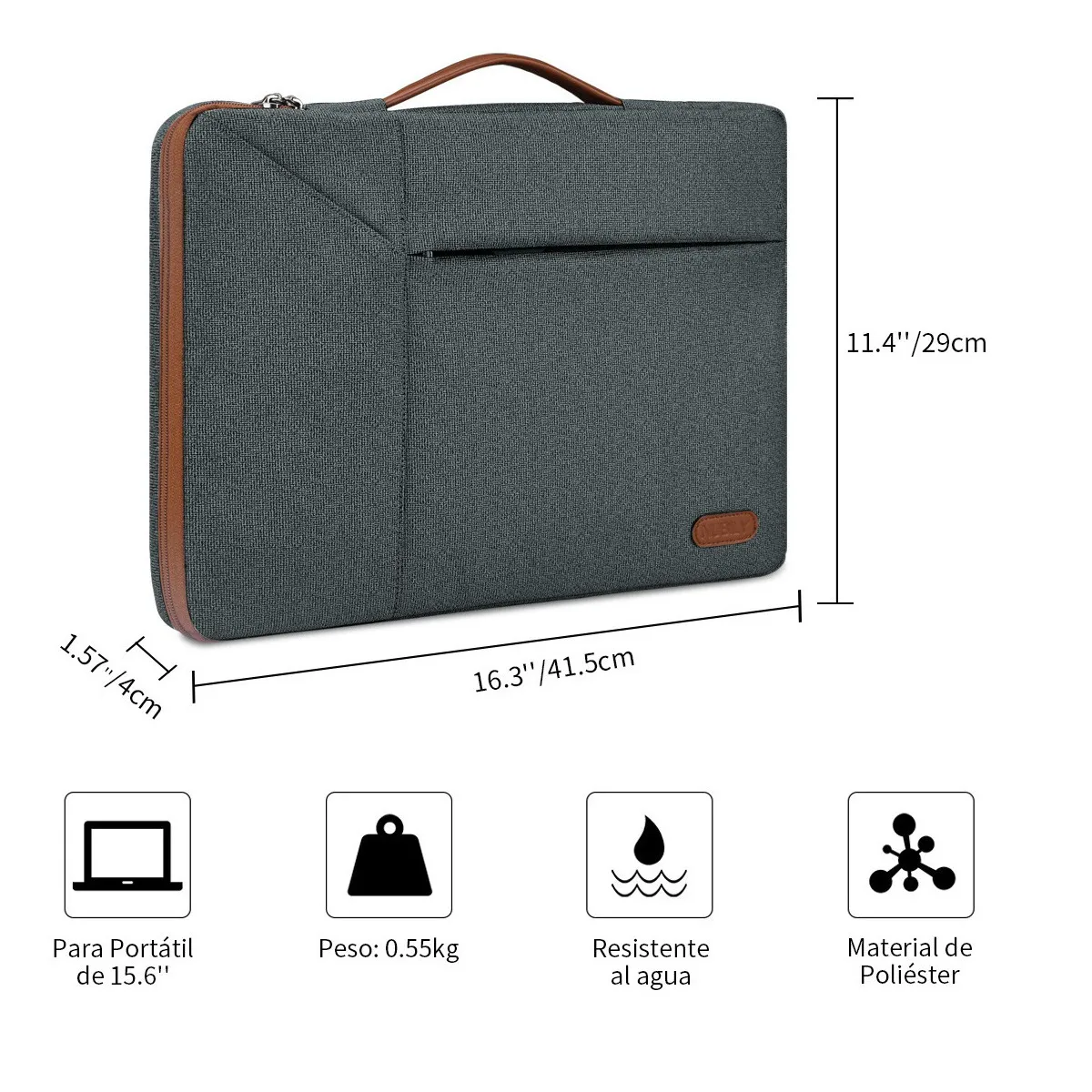  Funda Maletín Para Laptop De 15 15.6'' Pulgadas Impermeable Gris Obscuro