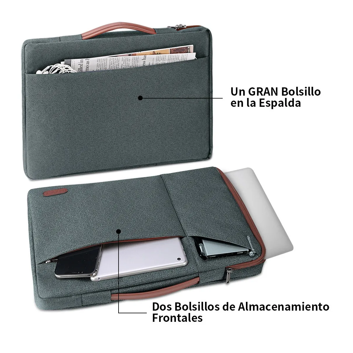  Funda Maletín Para Laptop De 15 15.6'' Pulgadas Impermeable Gris Obscuro