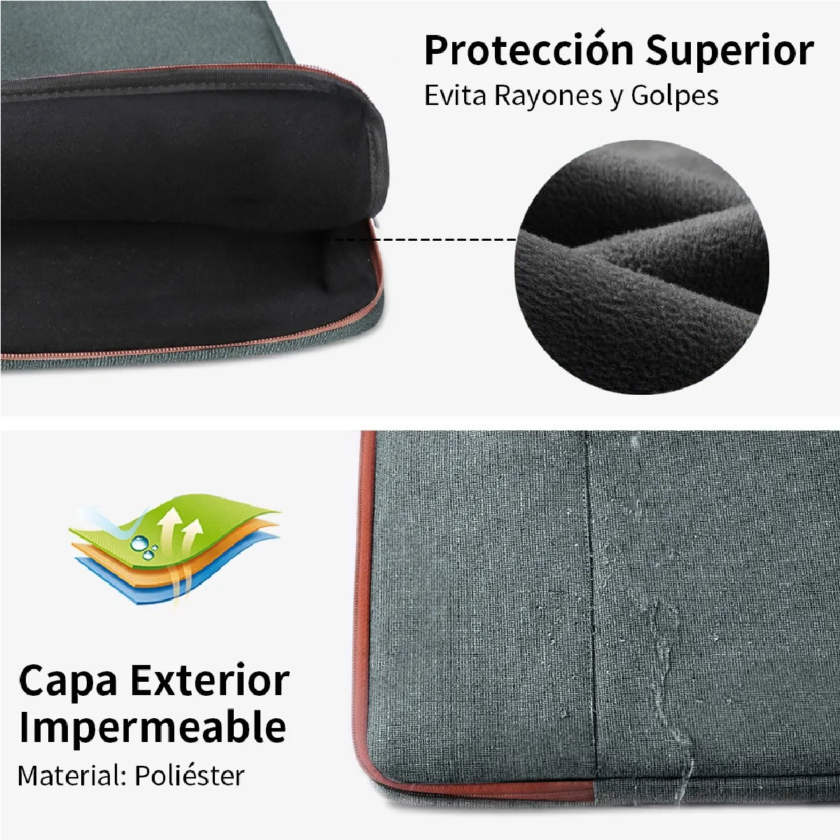  Funda Maletín Para Laptop De 15 15.6'' Pulgadas Impermeable Gris Obscuro