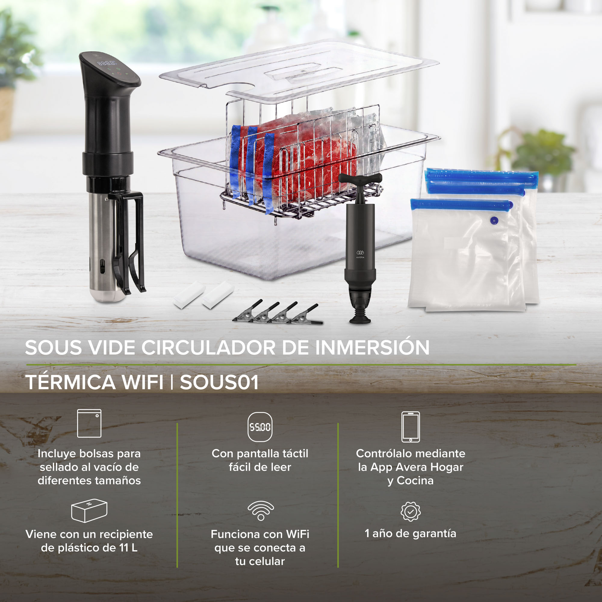 Circulador De Inmersión Sous Vide Cocción Vacío Avera SOUS01