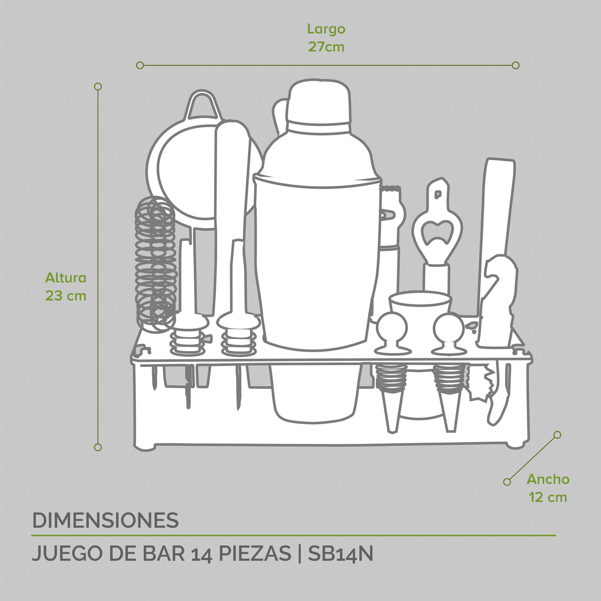 Bartender Coctelería Kit Profesional 14 Piezas Avera SB14N