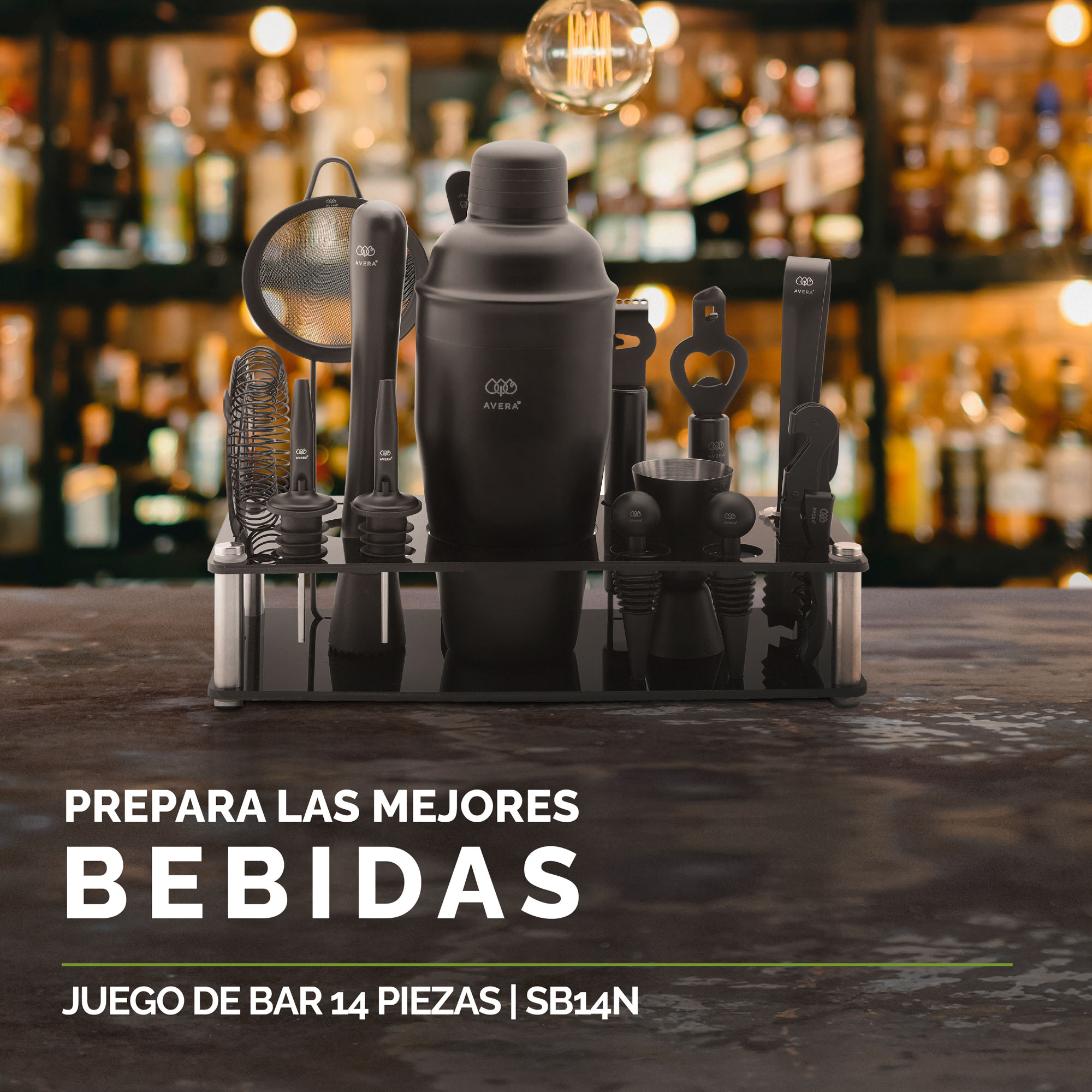 Bartender Coctelería Kit Profesional 14 Piezas Avera SB14N