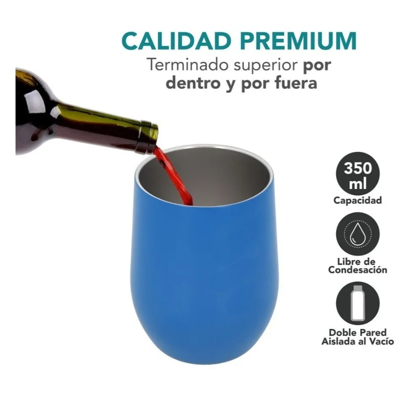 Vaso Termo Azul 12 Oz Vino Café Te Acero Inoxidable Doble Pared