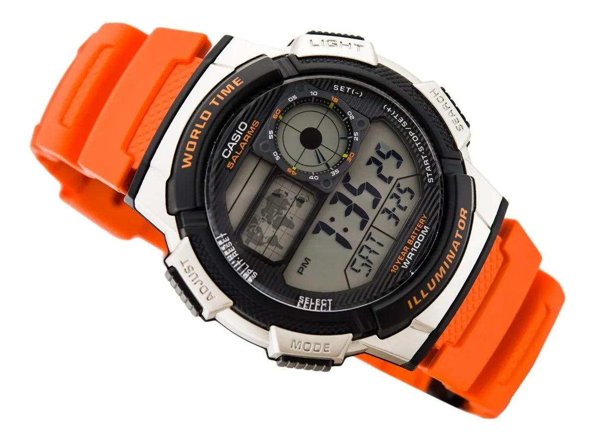 Reloj digital Marca Casio original Resistencia al agua 100 metros Caja 48 mm naranja